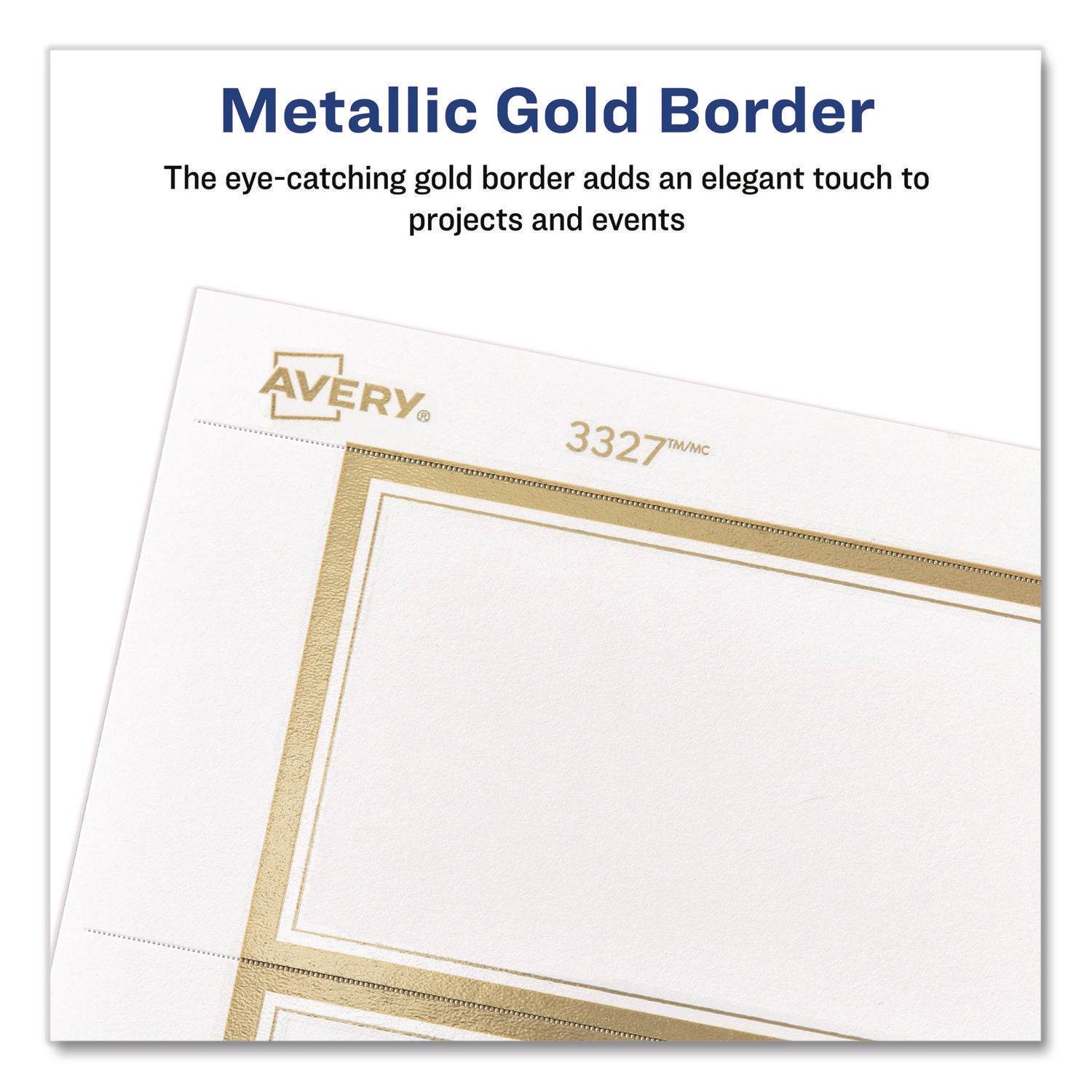 Avery® Matte White Metallic Gold Border Tent Cards, 3.5 x 2, 4 Cards/Sheet, 20 Sheets/Pack