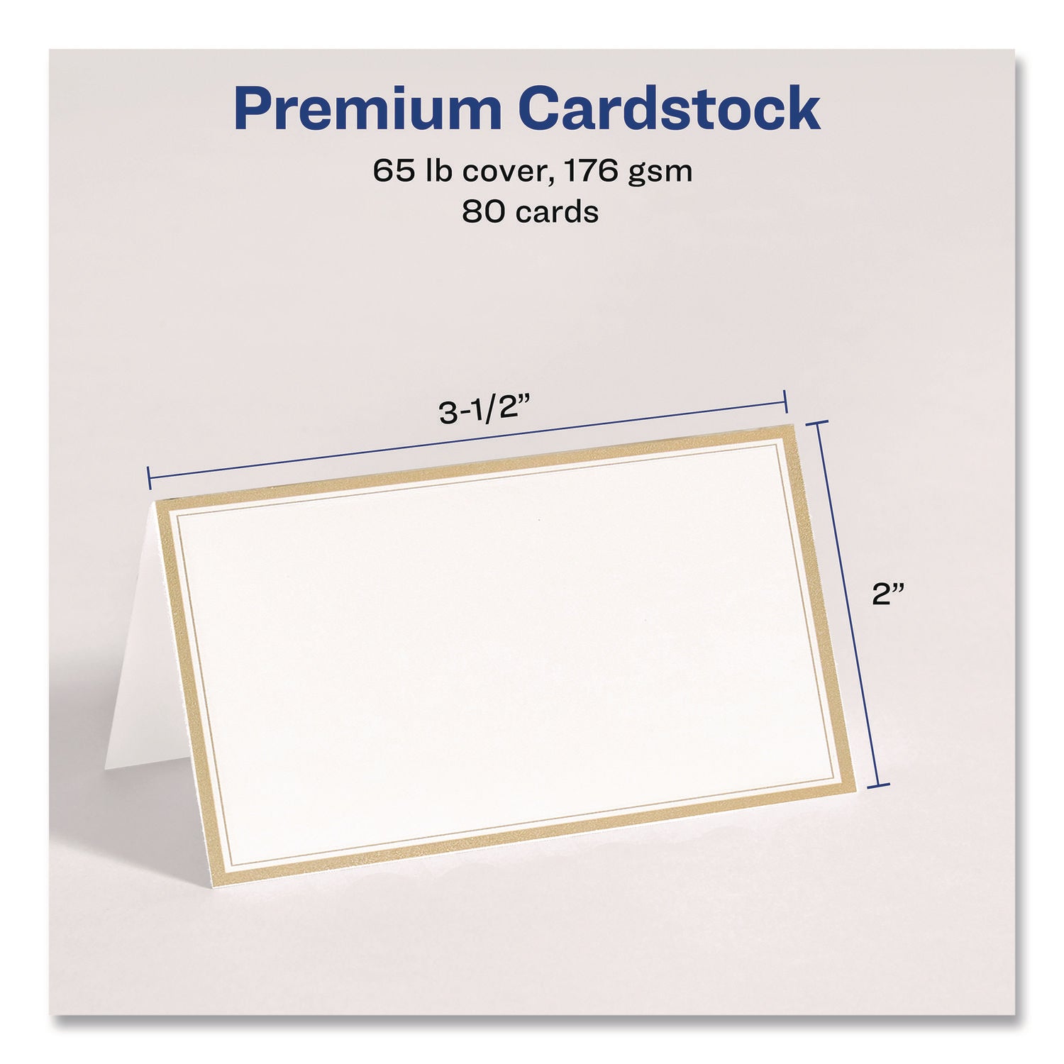 Avery® Matte White Metallic Gold Border Tent Cards, 3.5 x 2, 4 Cards/Sheet, 20 Sheets/Pack