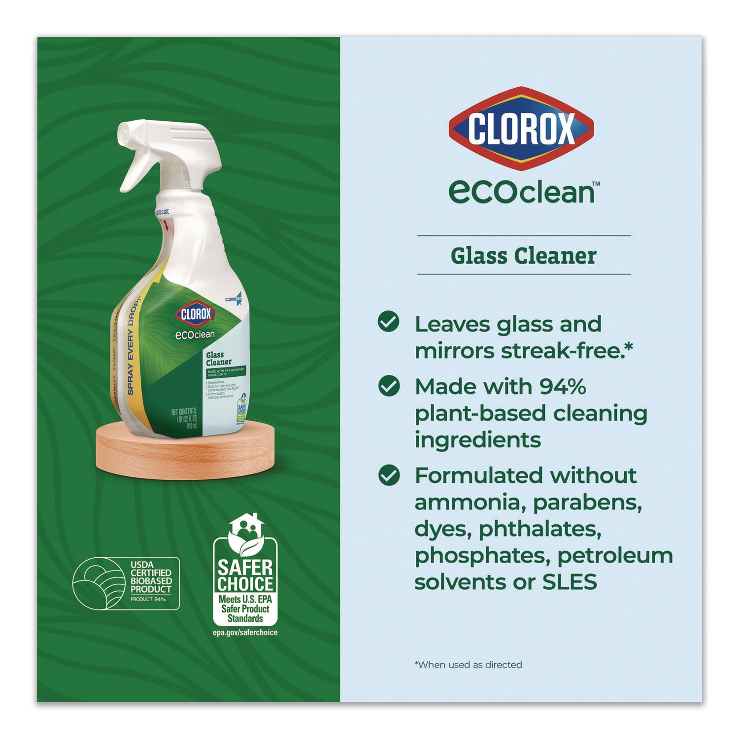 Clorox® Clorox Pro EcoClean Glass Cleaner, Unscented, 32 oz Spray Bottle