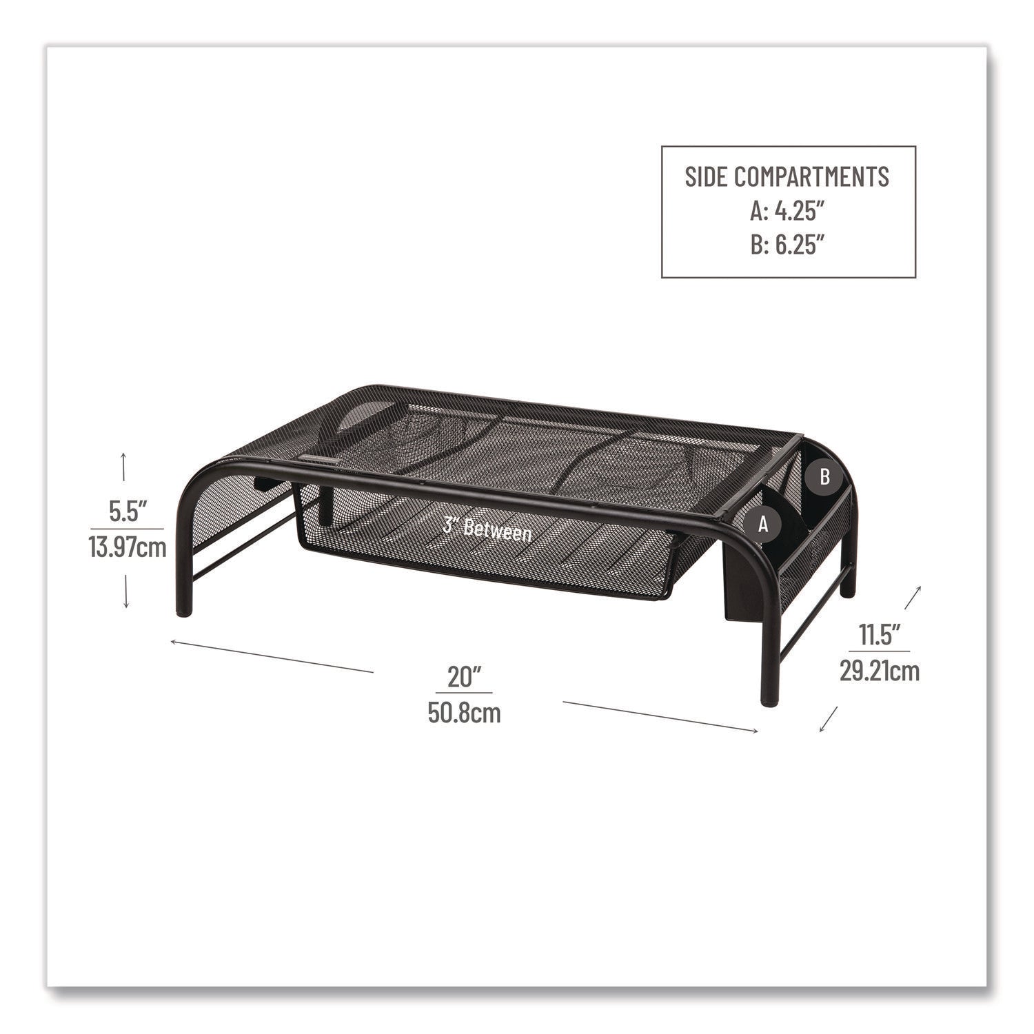 Mind Reader Metal Mesh Monitor Stand with Paper Tray, 20" x 11.5" x 5.5", Black, Supports 33 lb, 2/Pack