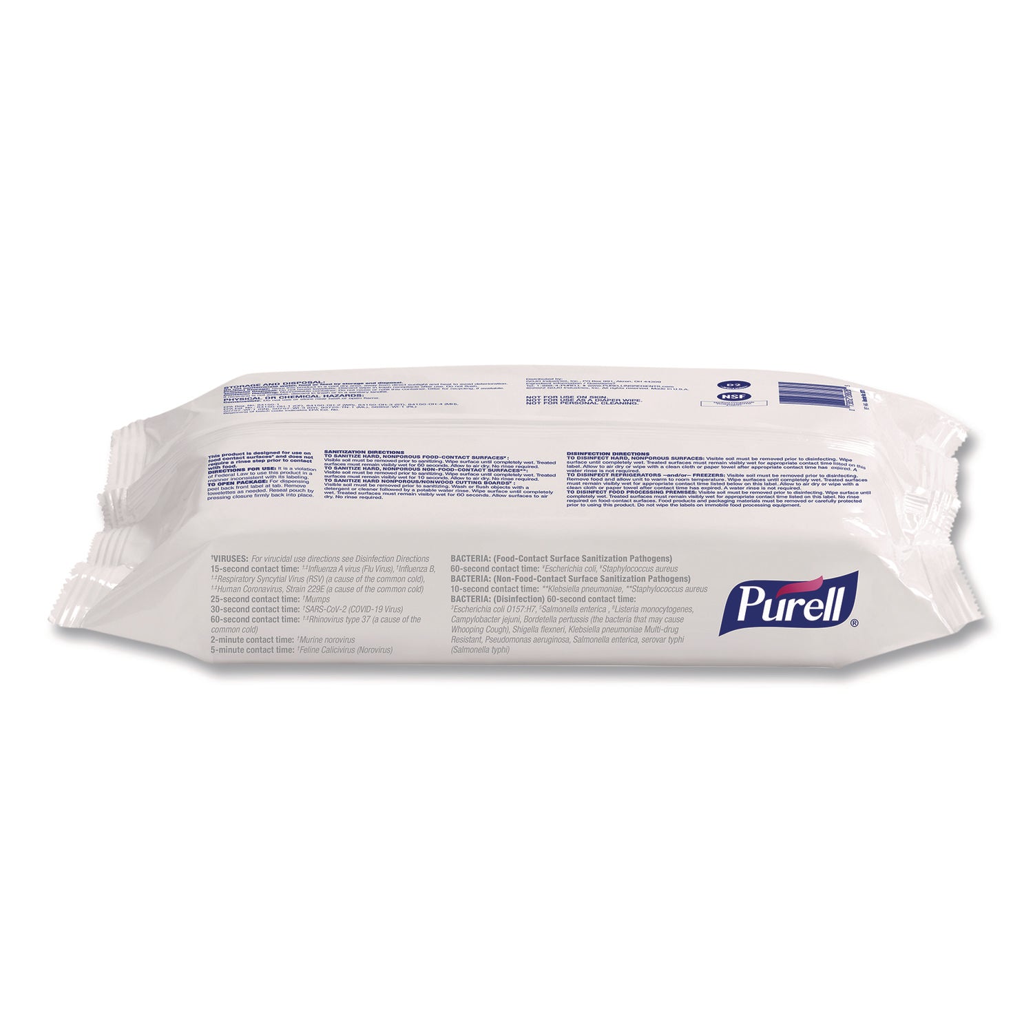 PURELL® Foodservice Surface Sanitizing Wipes, 1-Ply, 7.4 x 9, Fragrance Free, White, 72 Wipes/Resealable Pack