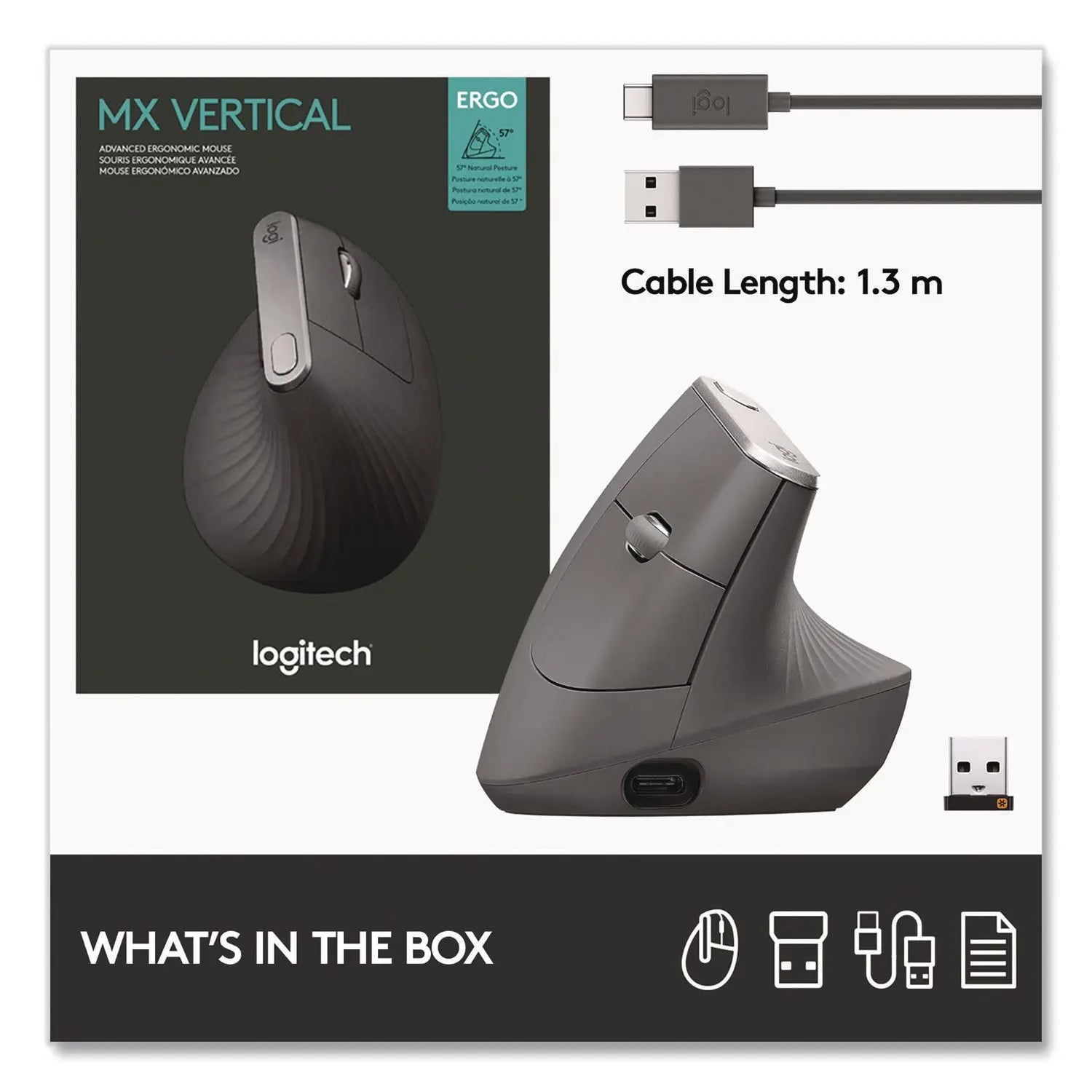 Logitech® MX Vertical Advanced Ergonomic Mouse, 2.4 GHz Frequency/33 ft Wireless Range, Left/Right Hand Use, Graphite Logitech® Flipcost