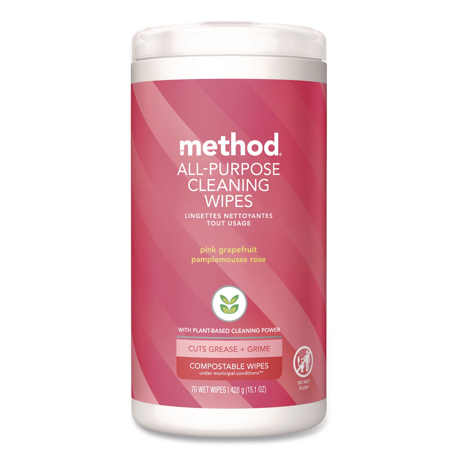 Method® All Purpose Cleaning Wipes, 1 Ply, Pink Grapefruit, White, 70/Pack