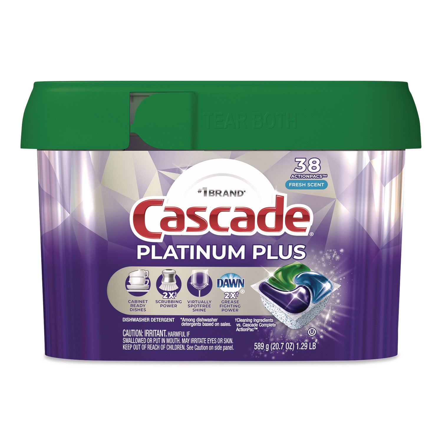 Cascade® Platinum Plus ActionPacs Dishwasher Detergent Pods, Fresh Scent, 20.7 oz Tub, 38/Pack