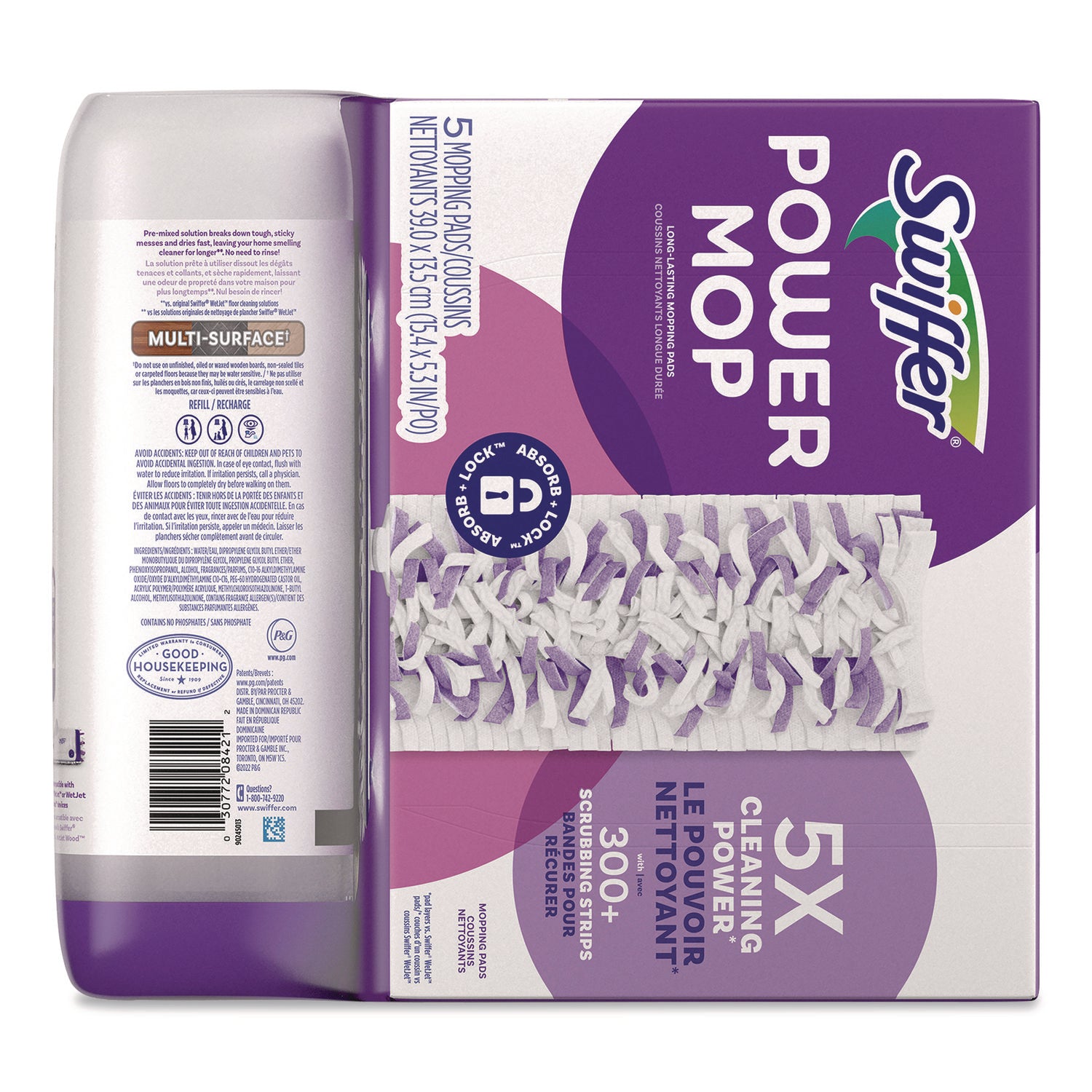 Swiffer® PowerMop Cleaning Solution and Pads Refill Pack, Lavender, 25.3 oz Bottle and 5 Pads/Pack