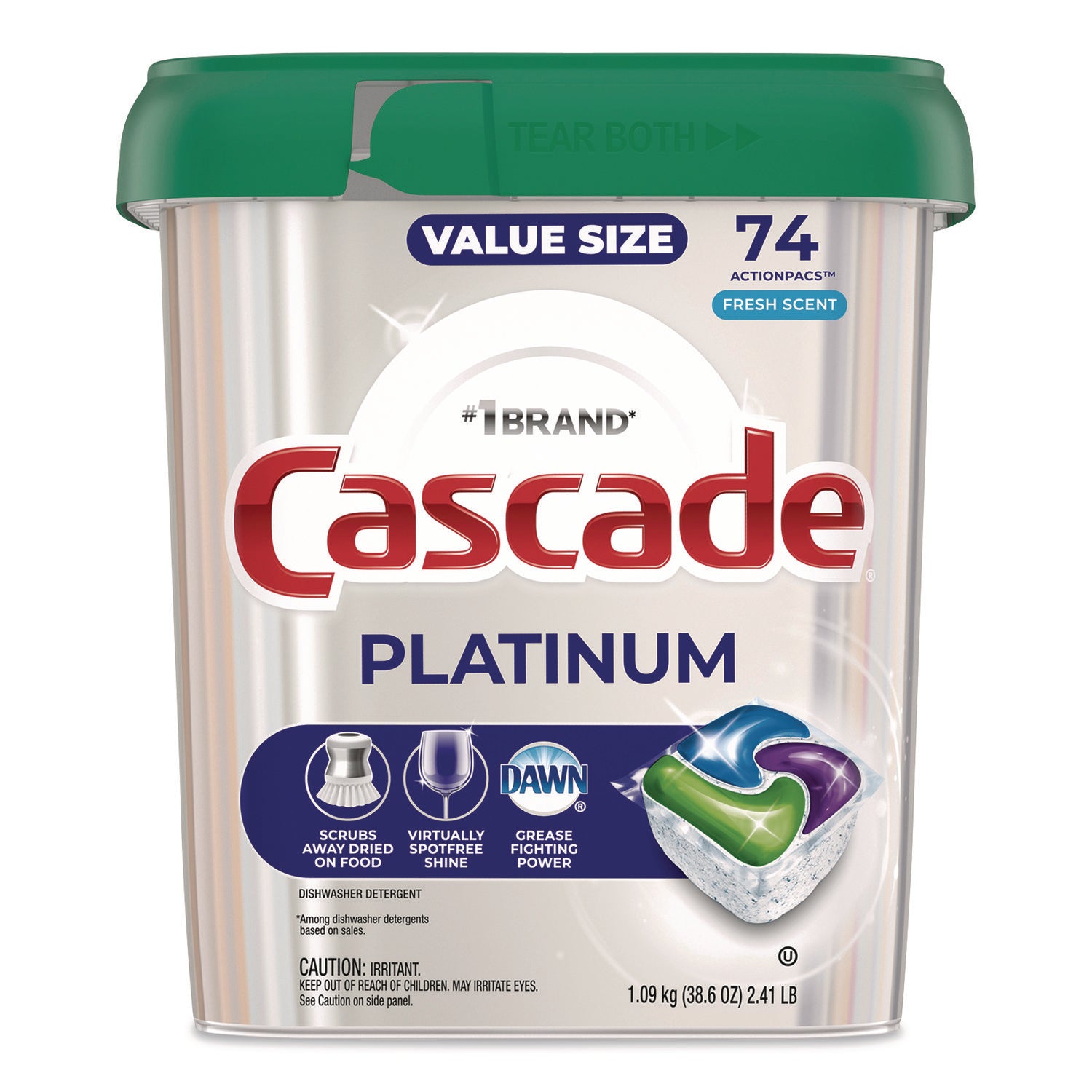 Cascade® ActionPacs, Fresh Scent, 38.6 oz Tub, 74/Pack