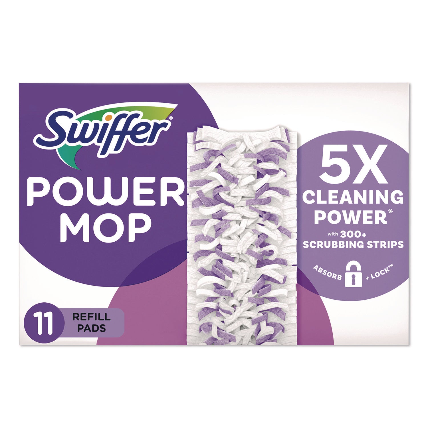 Swiffer® PowerMop Mopping Pads, 15.4 x 5.3, White/Purple. 11/Pack