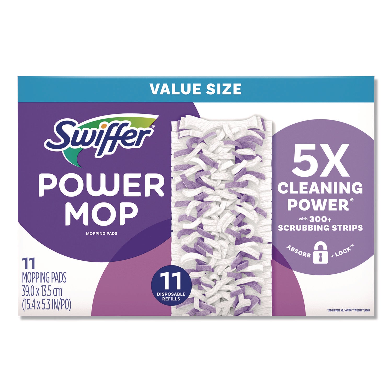 Swiffer® PowerMop Mopping Pads, 15.4 x 5.3, White/Purple. 11/Pack