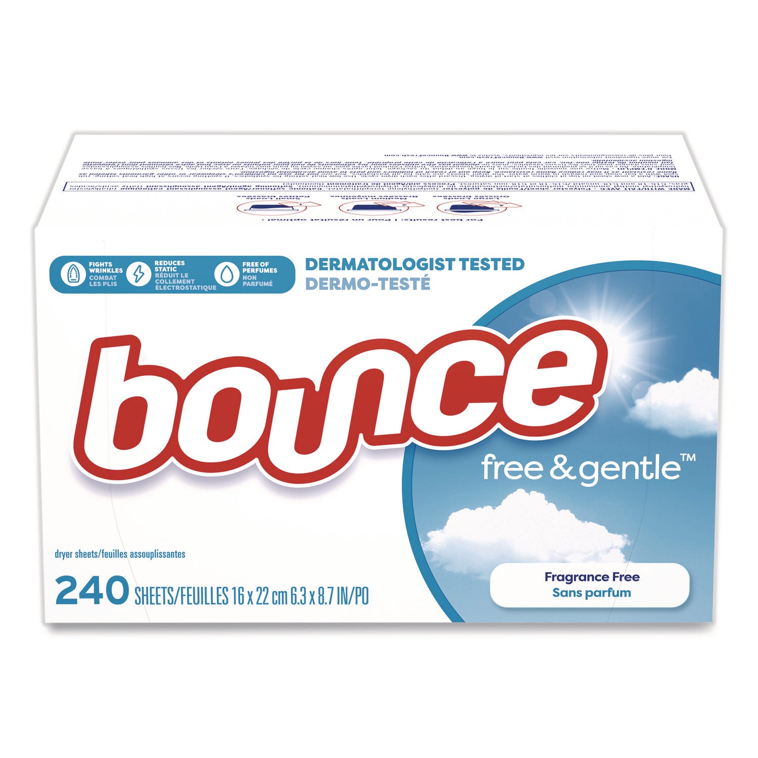 Bounce® free and gentle Dryer Sheets, Fragrance-Free, 240/Box