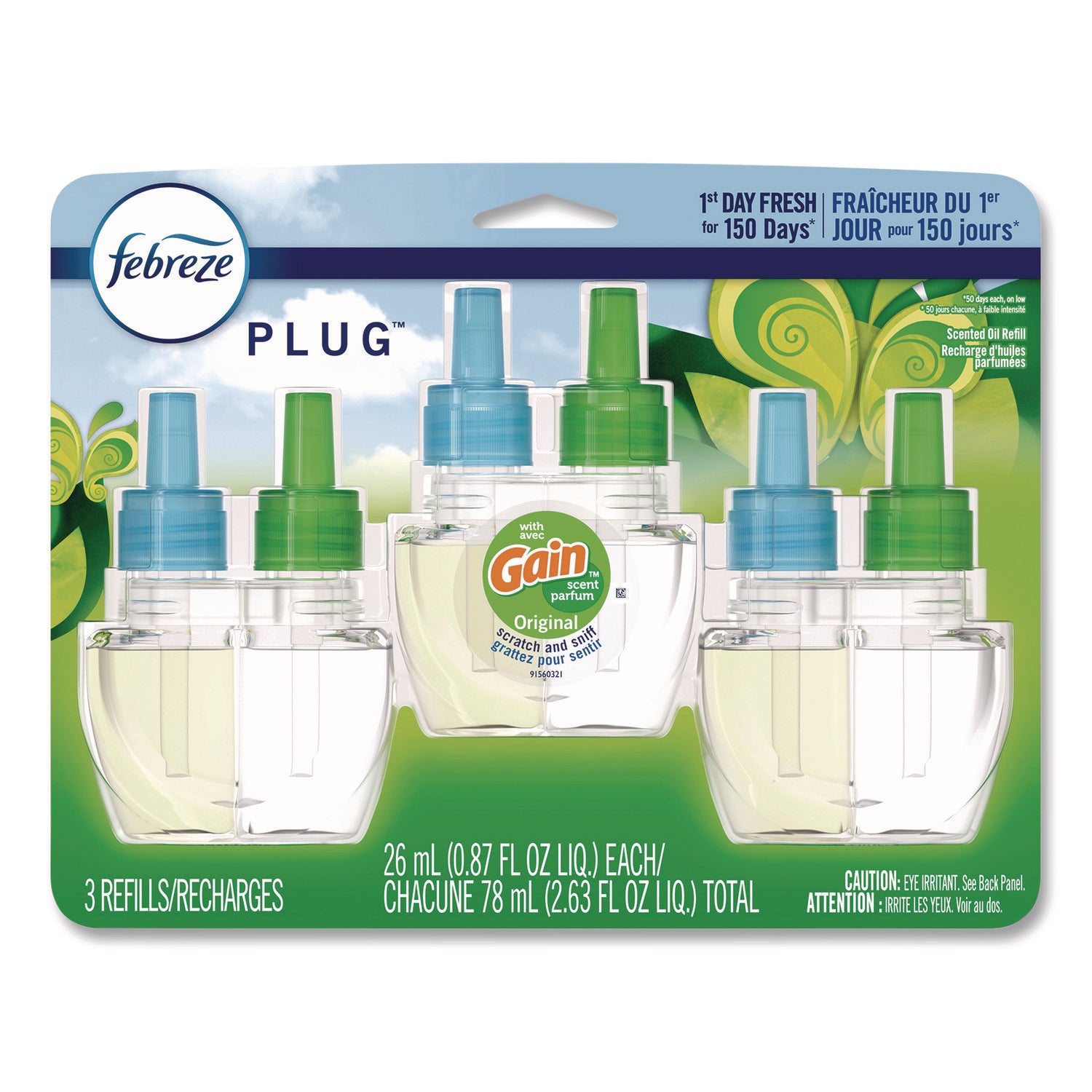 Febreze® PLUG Air Freshener Refills, Gain Original, 0.87 oz, 3/Pack