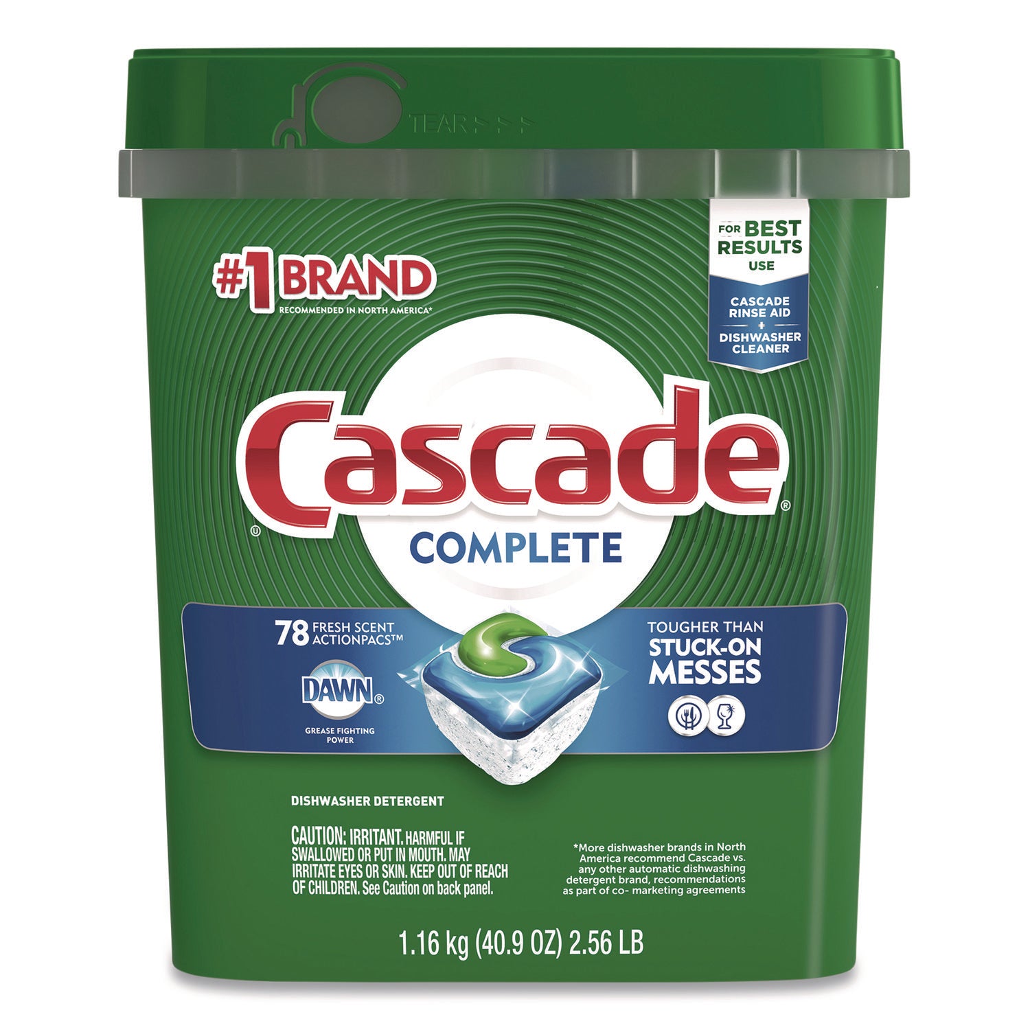 Cascade® Action Pacs, Fresh Scent, 40.9 oz Tub, 78/Pack