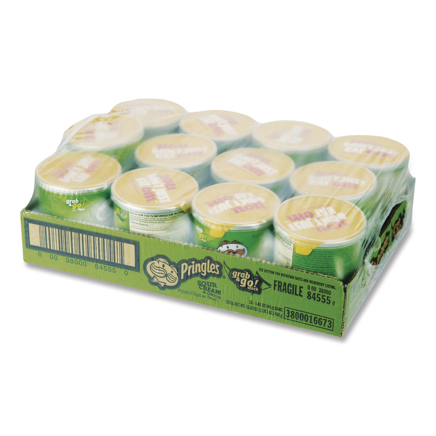 Pringles® Grab and Go sour Cream and Onion Crisps, 1.4 oz Cans, 12/Box