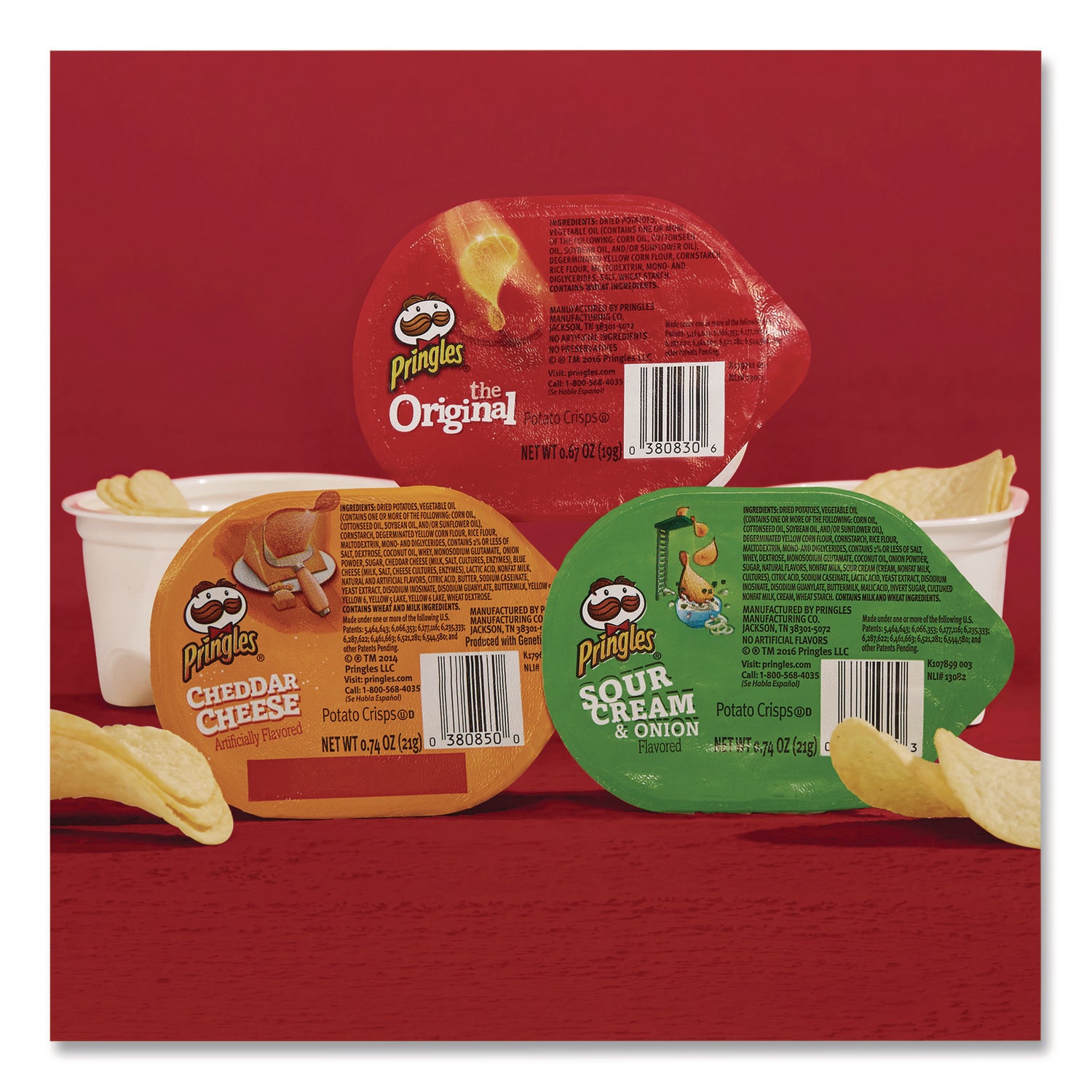 Pringles® Variety Pack Potato Chips, Sour Cream and Onion/Cheddar Cheese/Original, 0.67 oz/0.74 oz Cans, 72/Carton