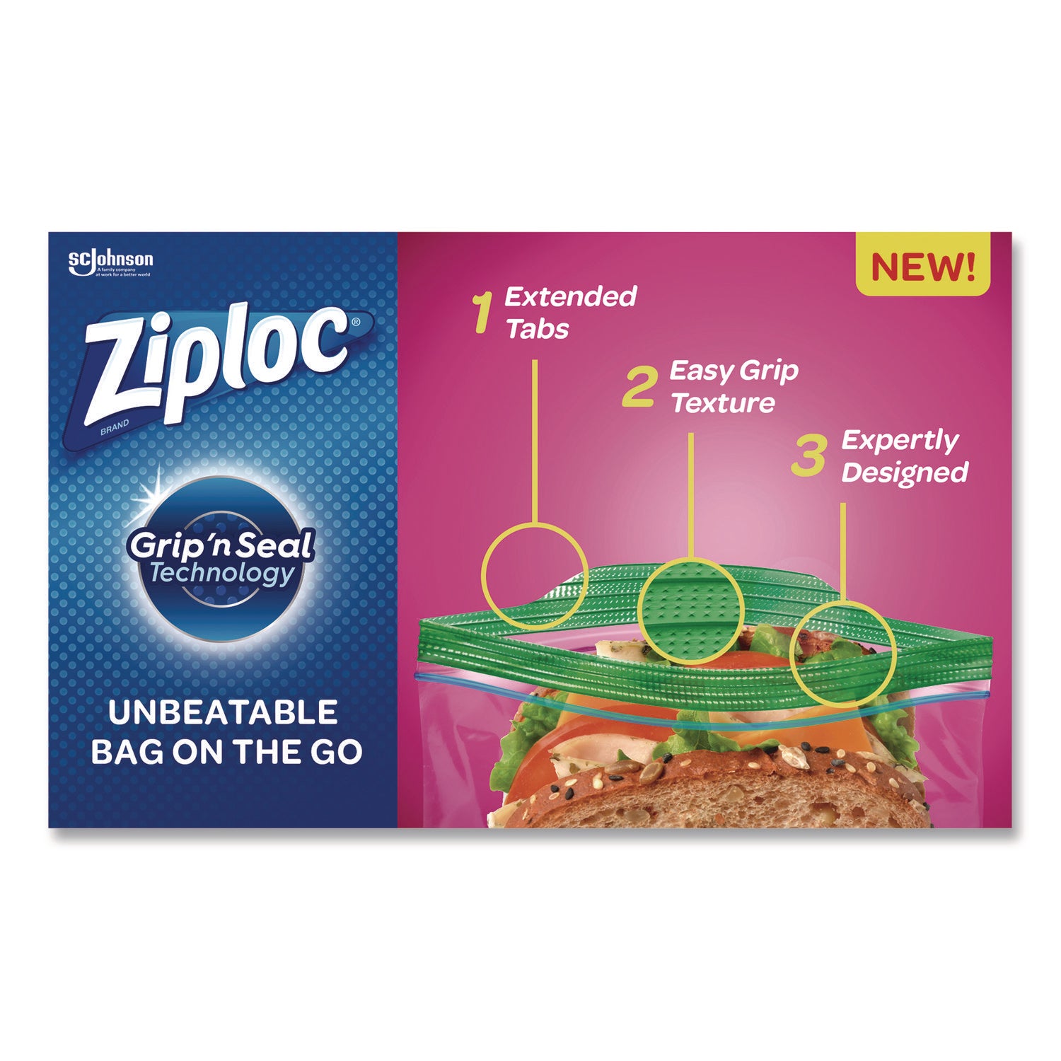 Ziploc® Resealable Sandwich Bags, 6.5" x 5.88", Clear, 90/Pack