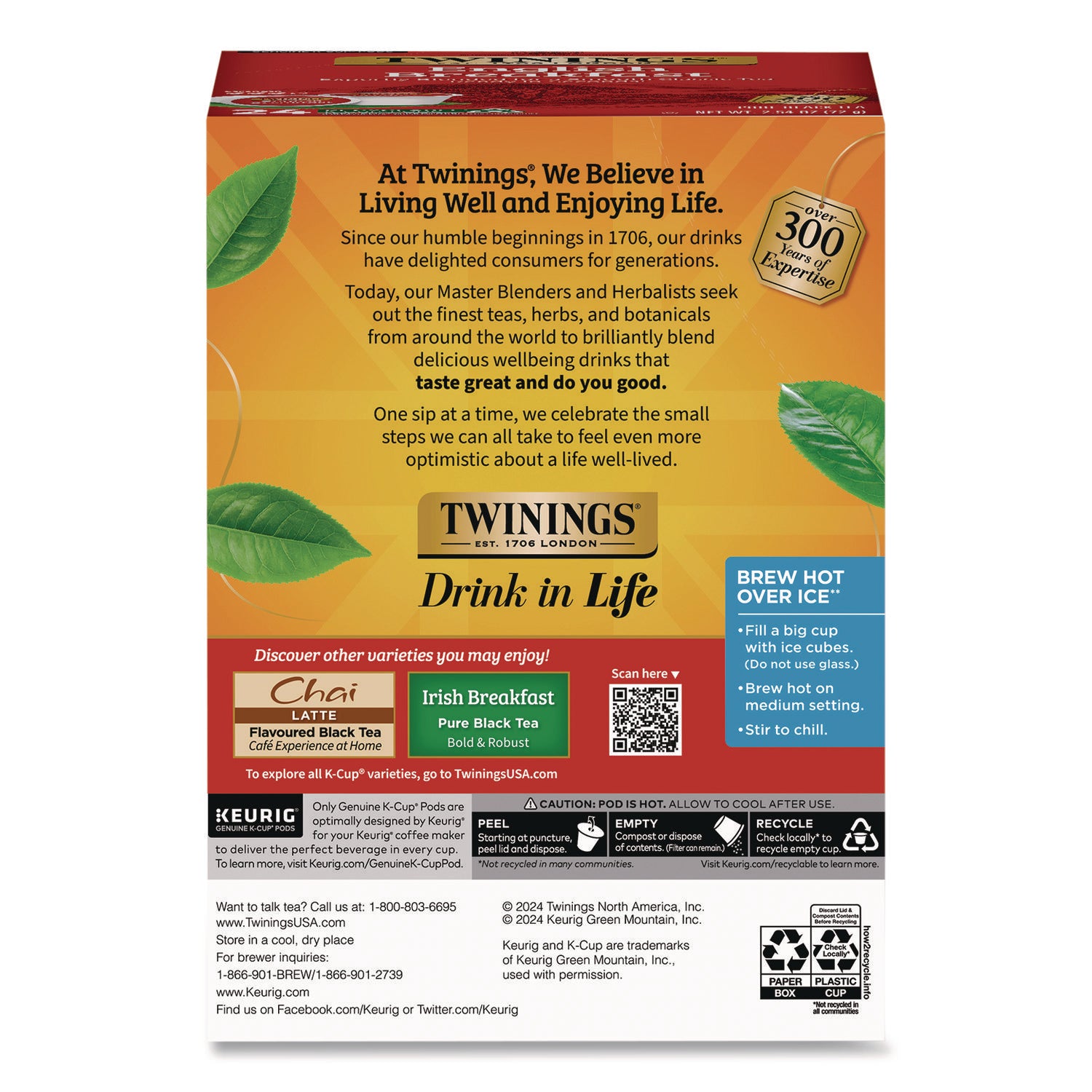 TWININGS® Tea K-Cups, English Breakfast. 0.11, 24/Box