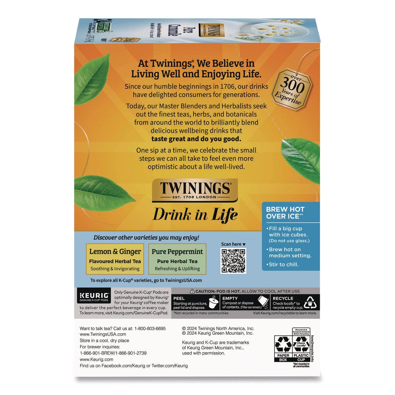 TWININGS® Tea K-Cups, Pure Camomile, 0.11 oz, 24/Box