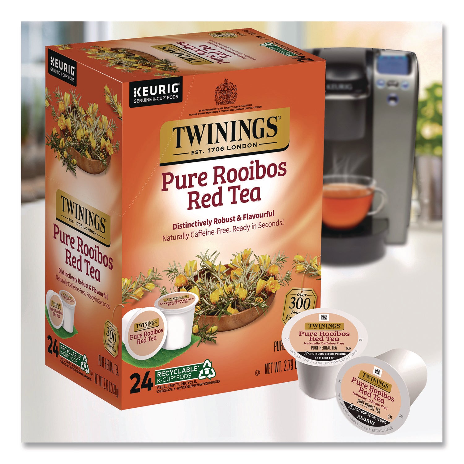 TWININGS® Tea K-Cups, Pure Rooibos Red Tea, 0.12 oz, 24/Box