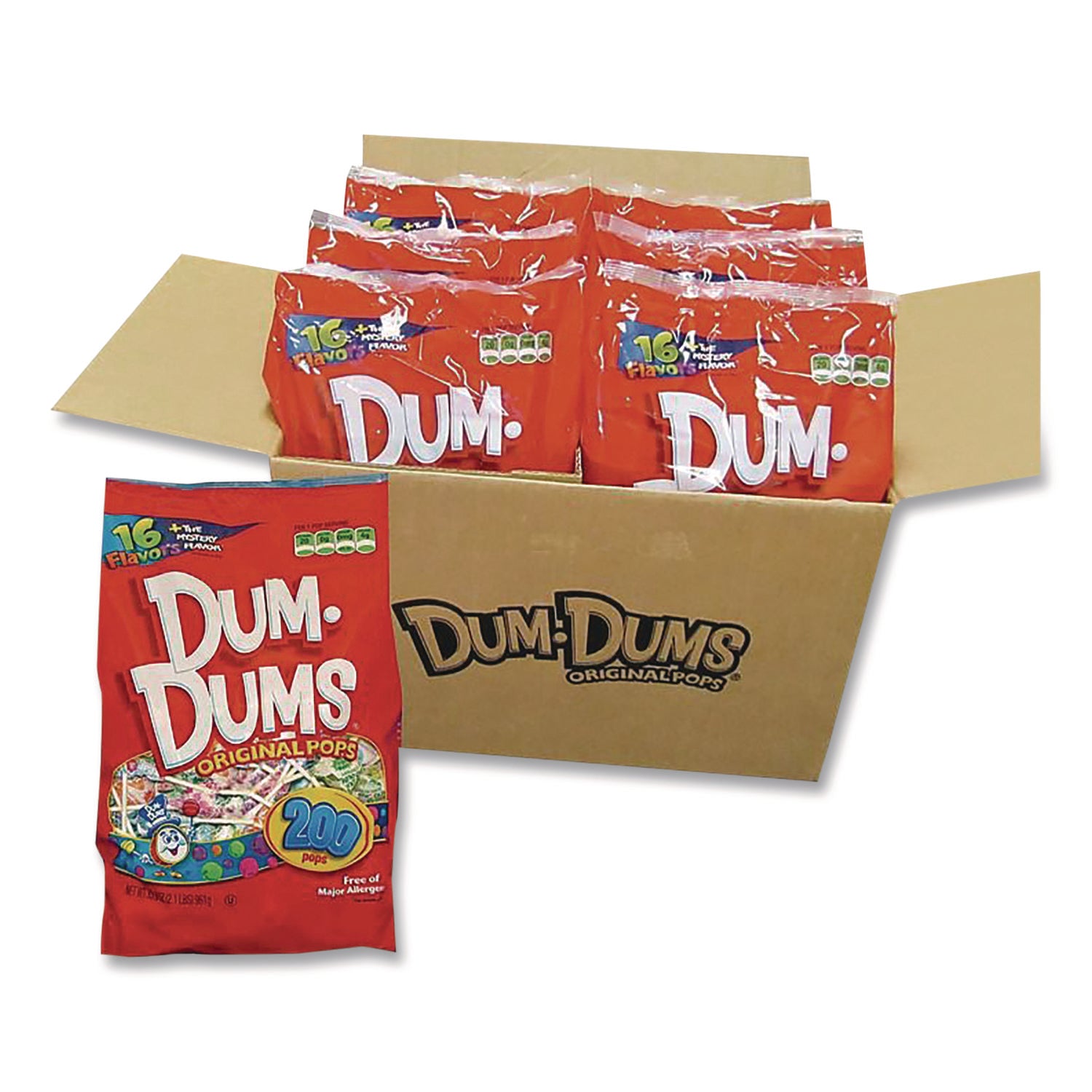 Spangler® Dum-Dum-Pops, Assorted Flavors, Individually Wrapped, 2 lb Bag, 200 Pieces/Bag, 6 Bags/Carton