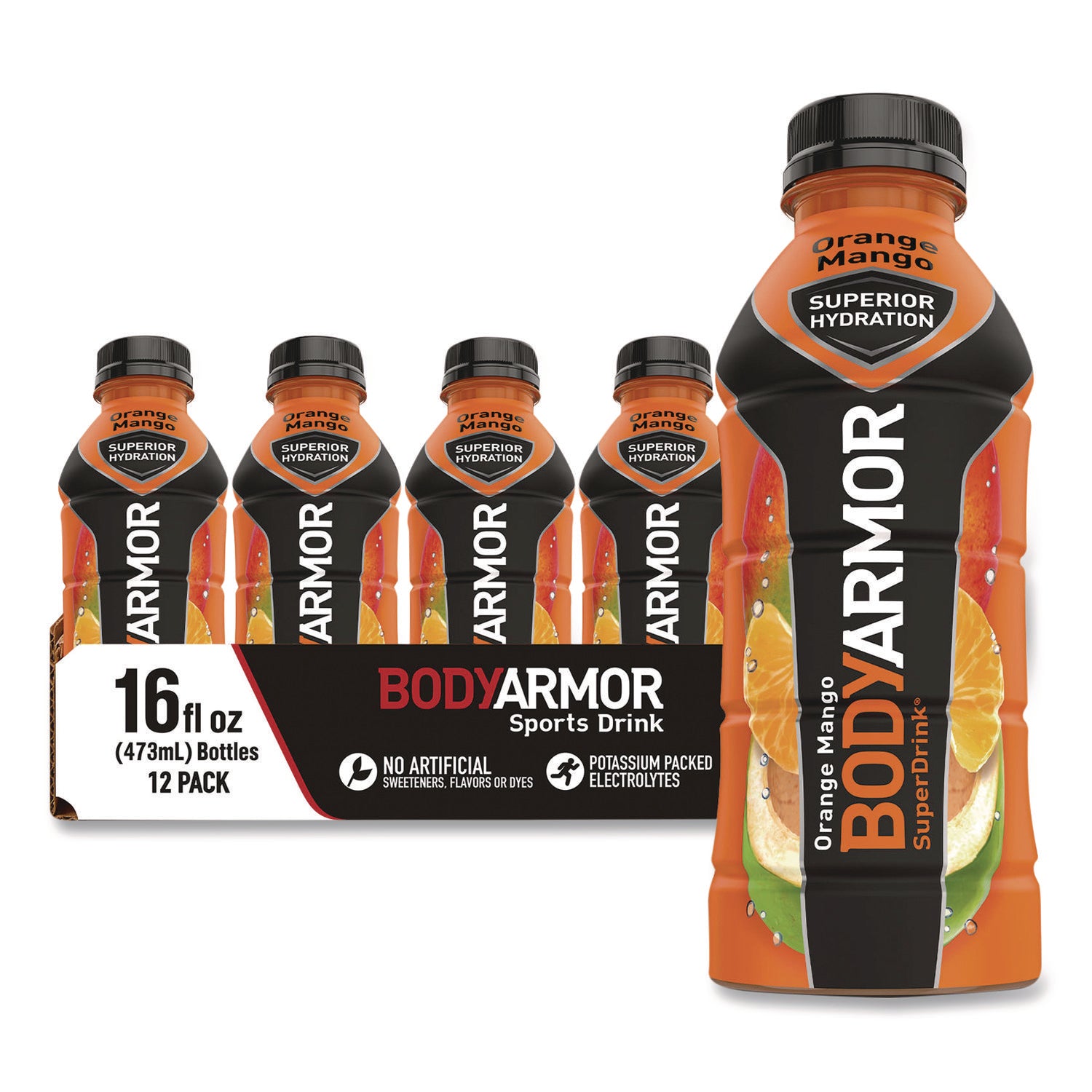 BodyArmor SuperDrink Sports Drink, Orange Mango, 16 oz Bottle, 12/Pack