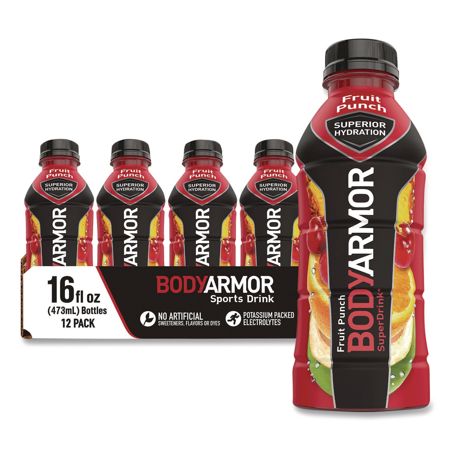 BodyArmor SuperDrink Sports Drink, Fruit Punch, 16 oz Bottle, 12/Pack