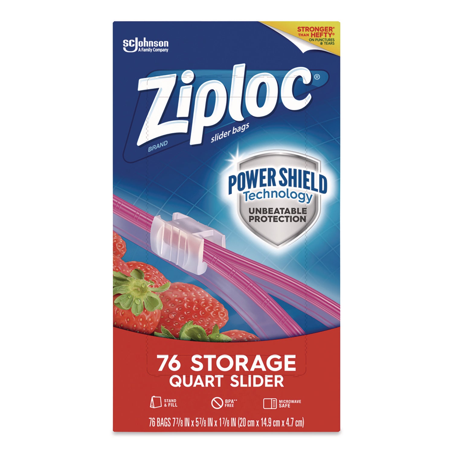 Ziploc® Slider Storage Bags, Quart, 5.88" x 1.88" x 7.88", Clear, 76 Bags