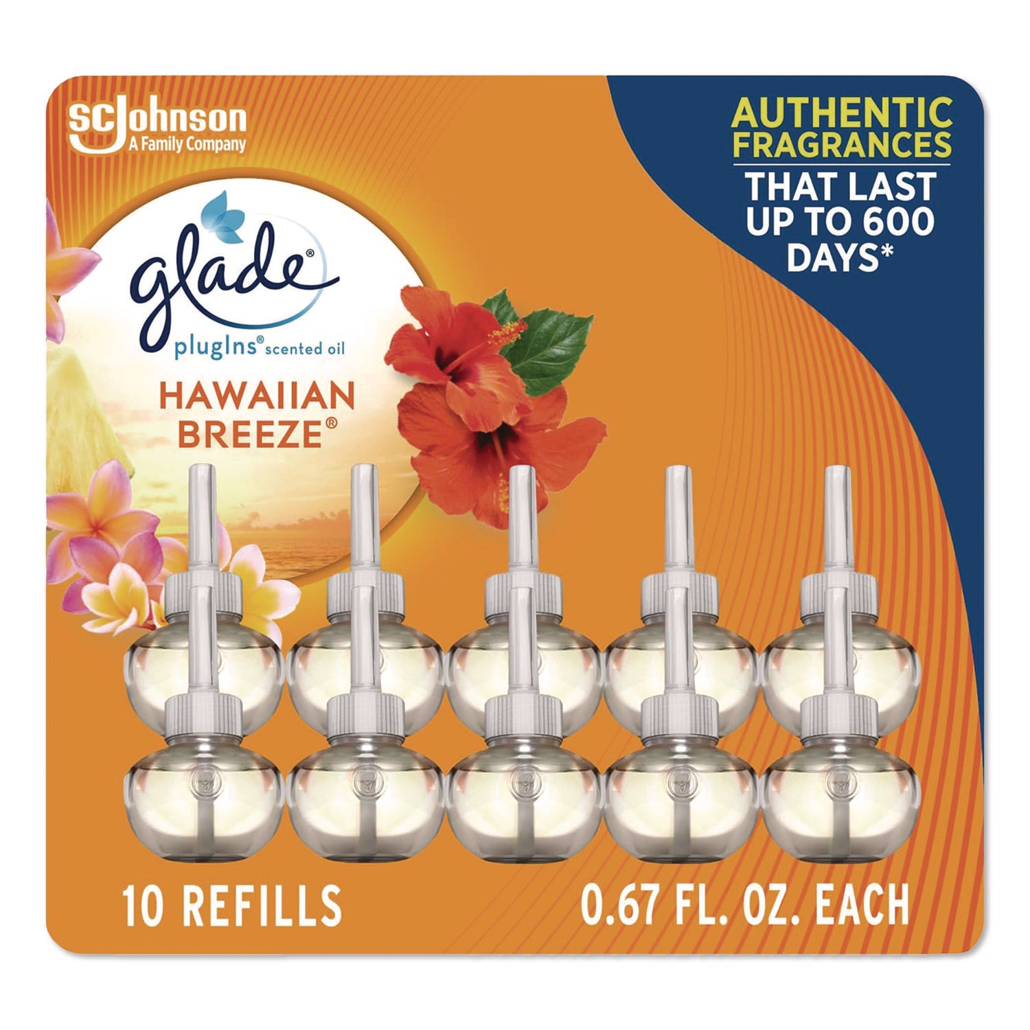 Glade® Plugin Scented Oil Refill, Hawaiian Breeze, 0.67 oz, 10/Pack