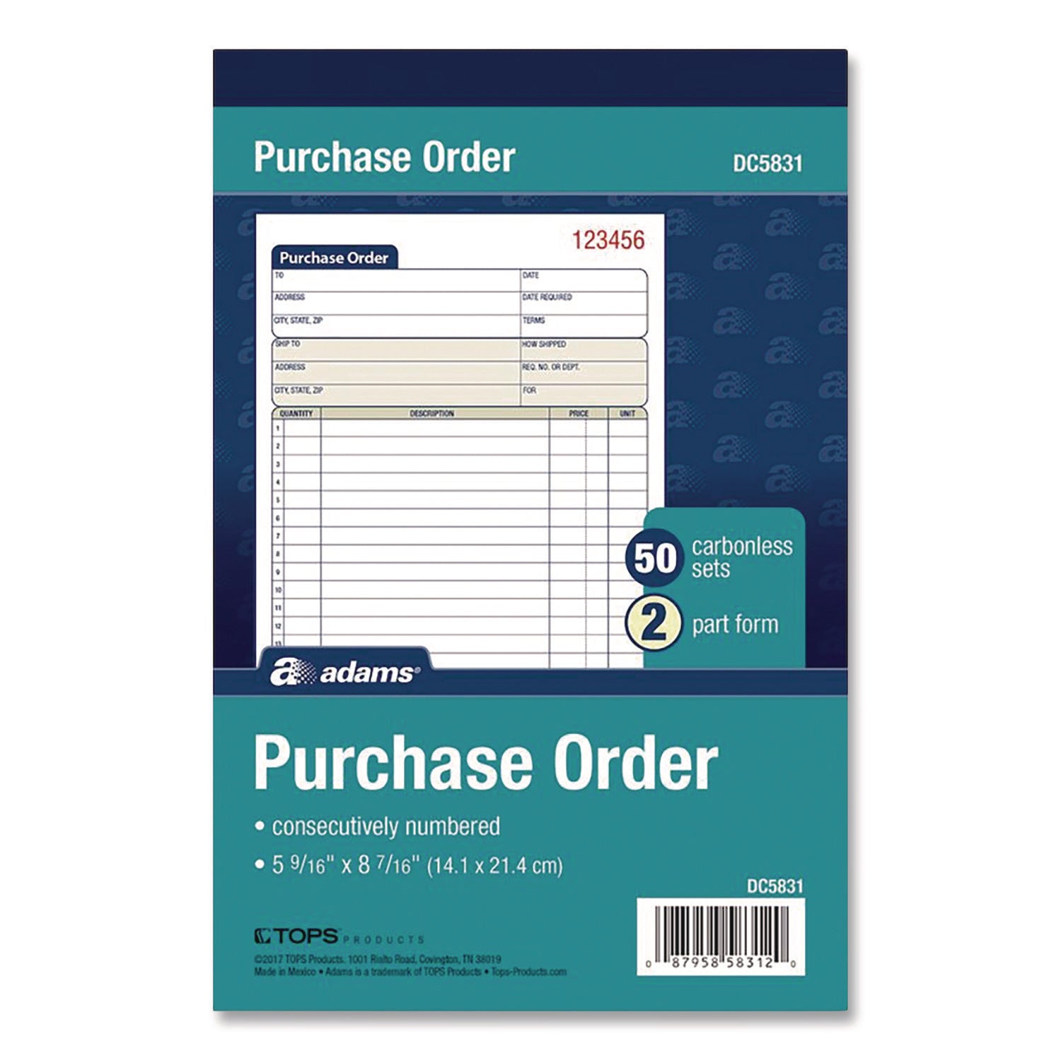 Adams® Multipart Purchase Order Pad, Two-Part Carbonless, 5.56 x 7.94, 50 Forms Total