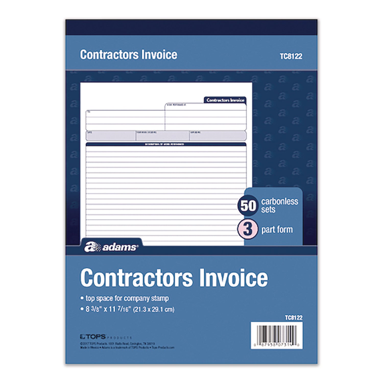 Adams® Multipart Contractors Invoice Pad, Three-Part Carbonless, 8.34 x 10.84, 50 Forms Total