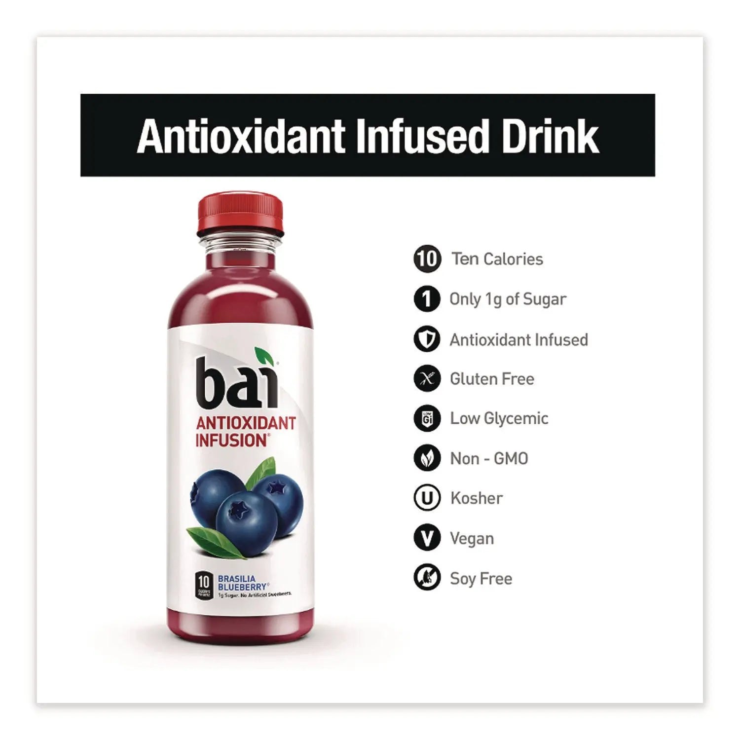 Bai Antioxidant Infused Beverage, Brasilia Blueberry, 18 oz Bottle, 12/Carton Bai Flipcost