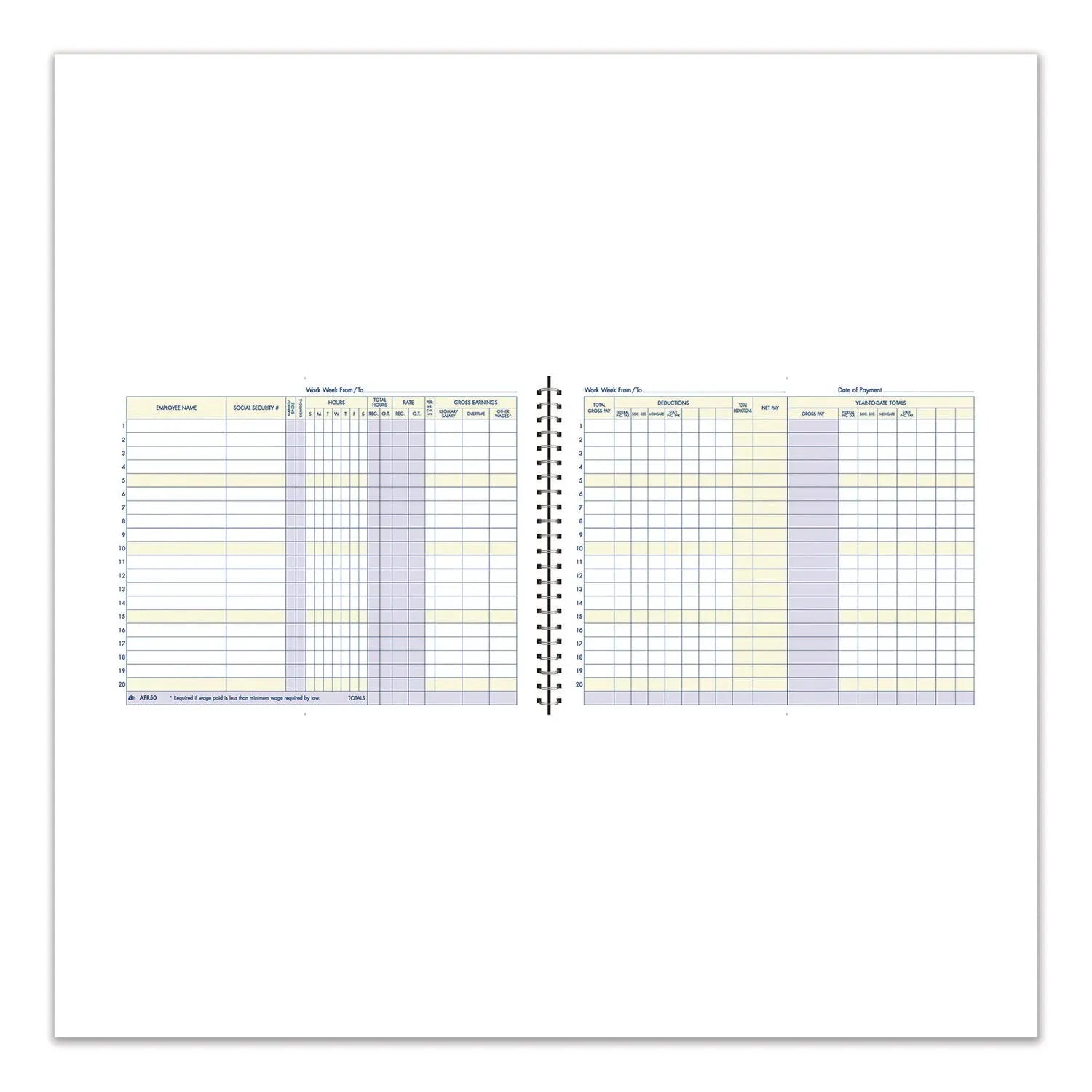 Adams® Weekly Payroll Record Book for 20 Employees, Two-Page Spread: 36 Columns, Royal Blue Cover, 8.5 x 11 Sheets, 56 Sheets/Book Adams® Flipcost