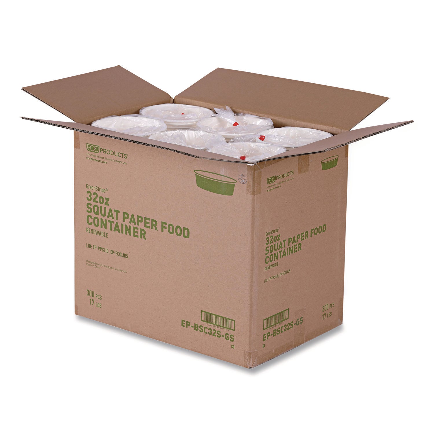 Eco-Products® GreenStripe Paper Food Containers, 7.28" dia x, 2.48", White, 300/Carton