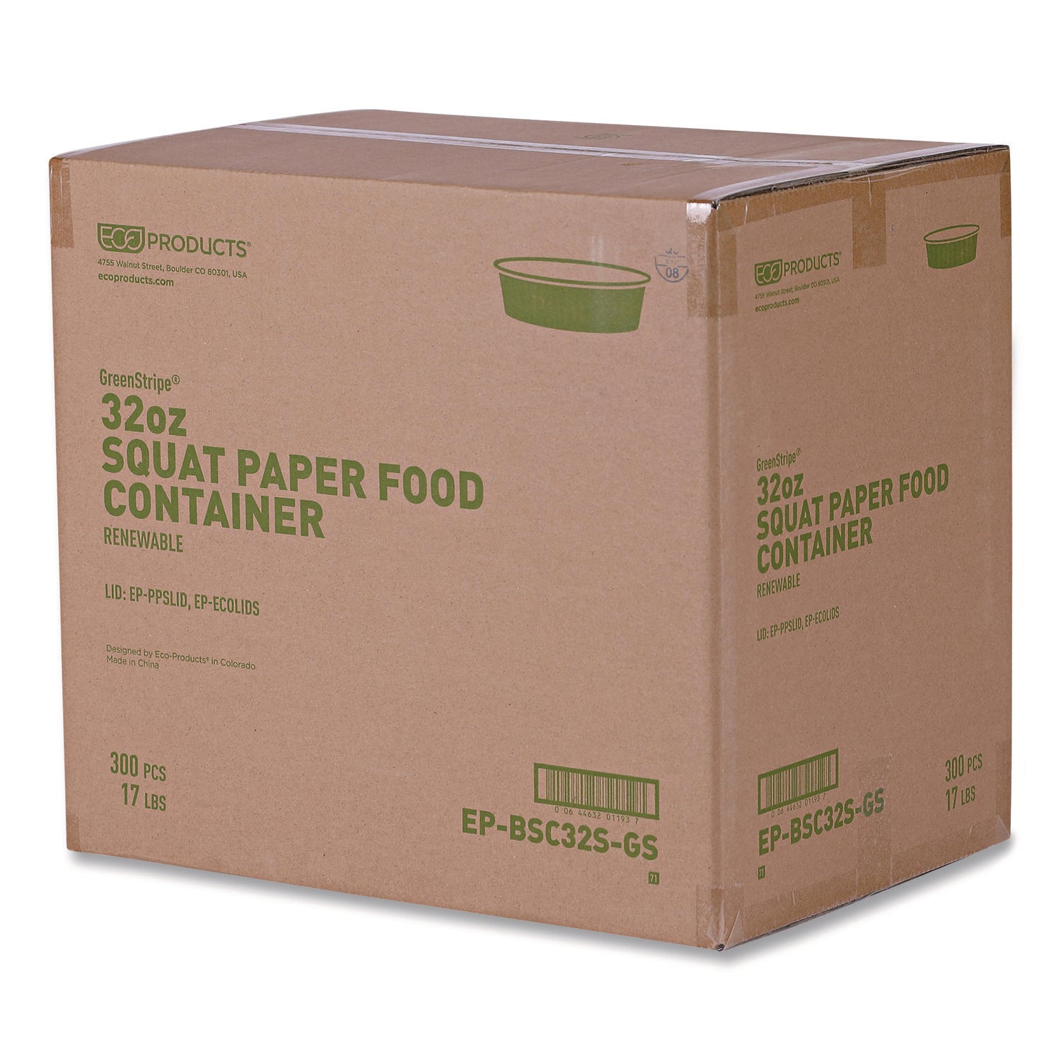 Eco-Products® GreenStripe Paper Food Containers, 7.28" dia x, 2.48", White, 300/Carton