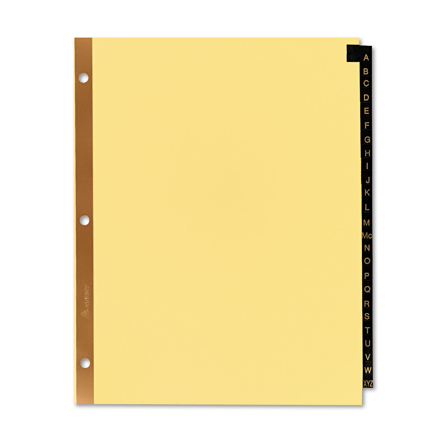 Avery® Preprinted Black Leather Tab Dividers w/Gold Reinforced Edge, 25-Tab, A to Z, 11 x 8.5, Buff, 1 Set