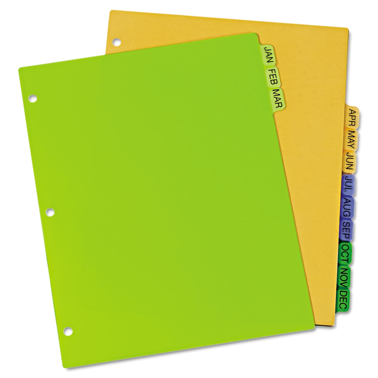 Avery® Durable Preprinted Plastic Tab Dividers, 12-Tab, Jan. to Dec., 11 x 8.5, Assorted, 1 Set