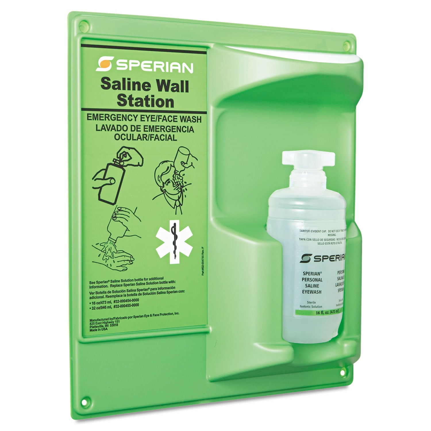 Honeywell Saline Eye Wash Wall Station, 16 oz Bottle, 1 Bottle/Station