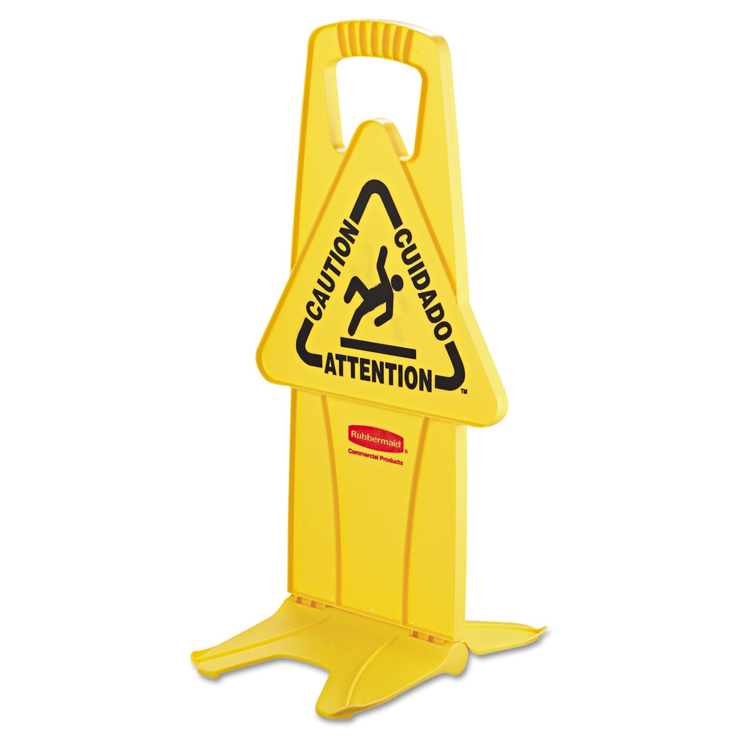 Rubbermaid® Commercial Stable Multi-Lingual Safety Sign, 13 x 13.25 x 26, Yellow