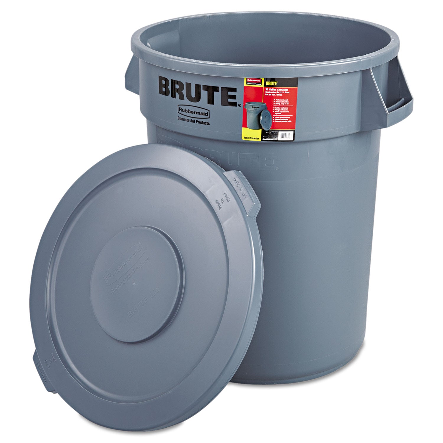 Rubbermaid® Commercial Brute Container with Lid, 32 gal, Plastic, Gray