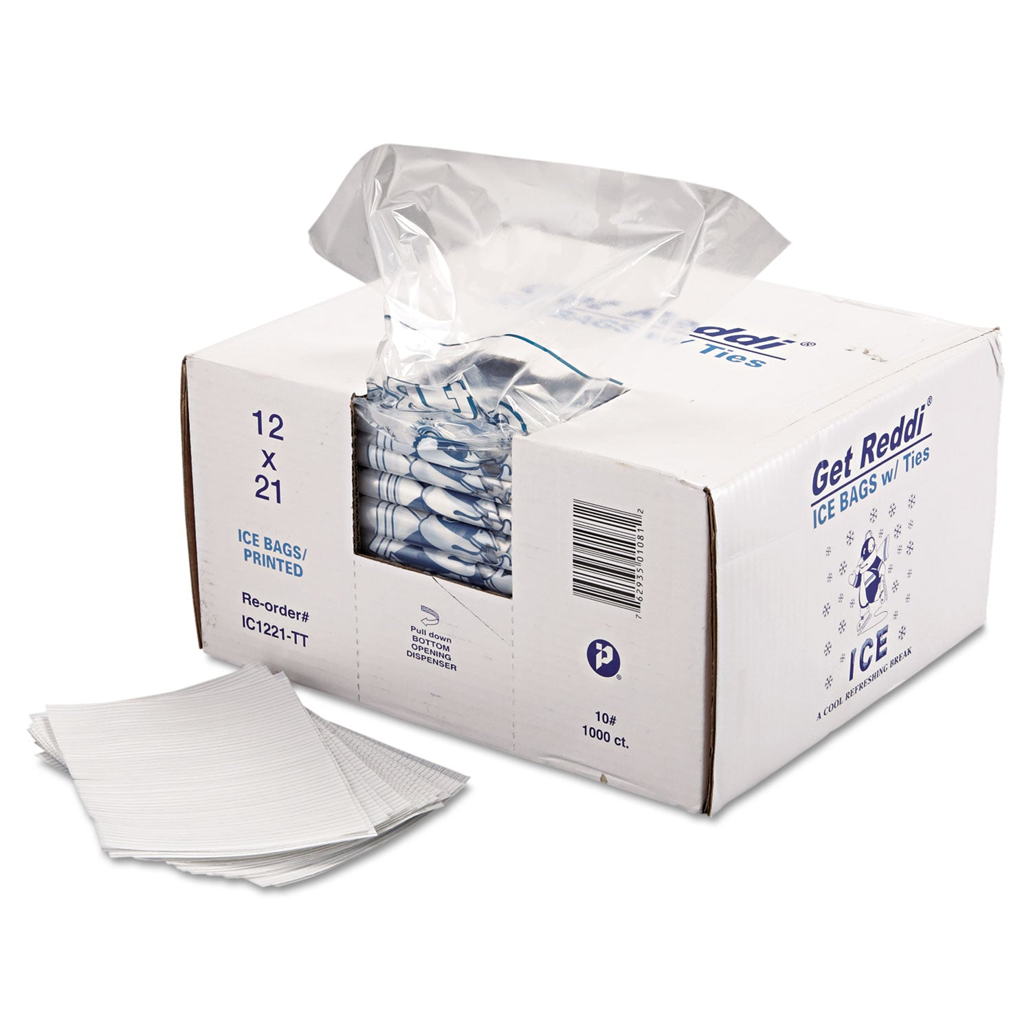 Inteplast Group Ice Bags with Twist-Ties, Ice: Penguin Icon Labeling, 10 lb Capacity, 12" x 21", Clear, 1,000/Carton