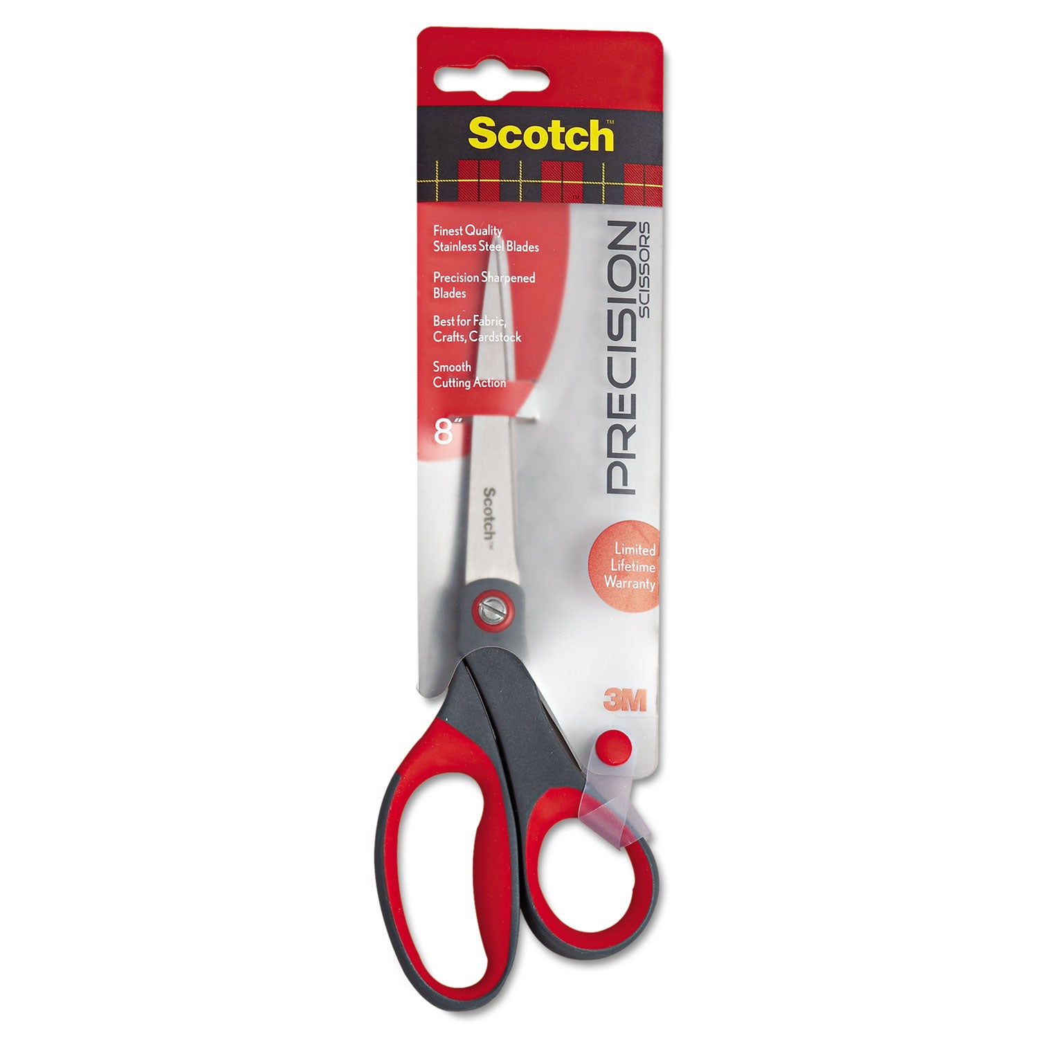 Scotch® Precision Scissors, 8" Long, 3.13" Cut Length, Straight Gray/Red Handle