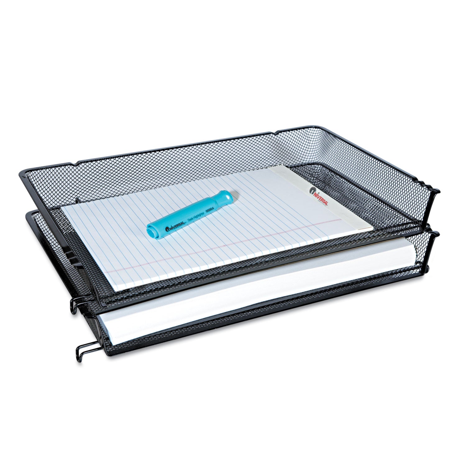 Deluxe Mesh Stacking Side Load Tray, 1 Section, Legal Size Files, 17"" x 10.88"" x 2.5"", Black - Flipcost