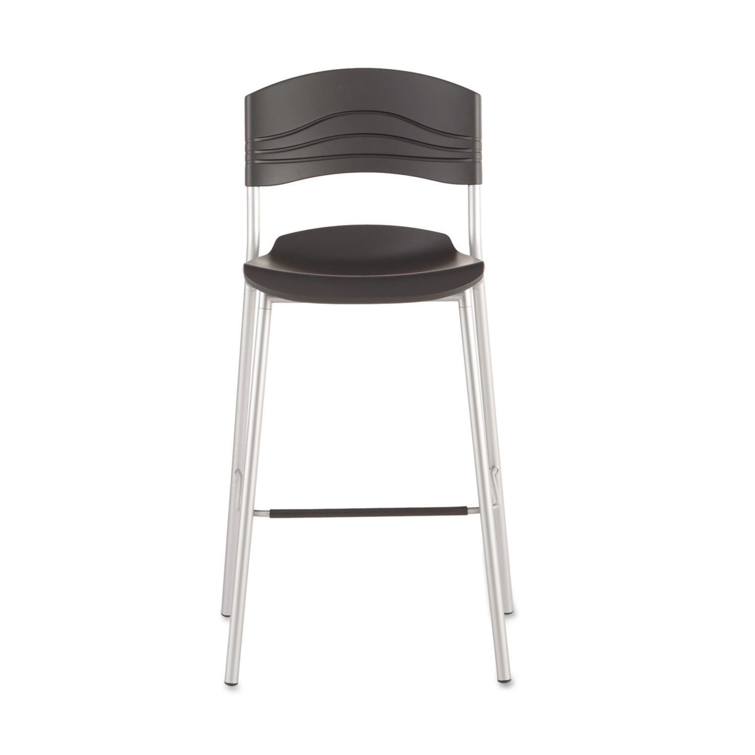 CafeWorks Stool, Supports Up to 225 lb, 30" Seat Height, Graphite Seat, Graphite Back, Silver Base