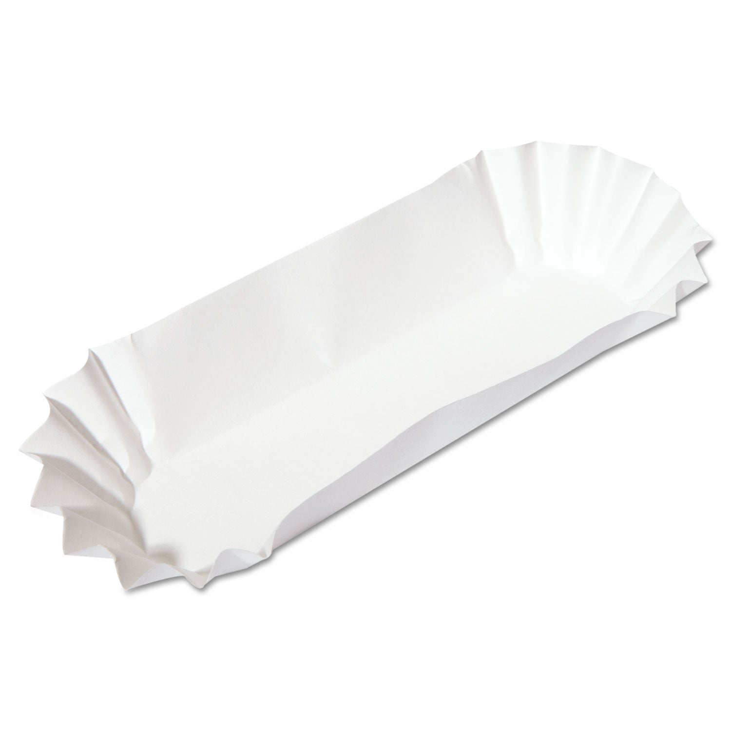 Fluted Hot Dog Trays, 6 x 2 x 2, White, Paper, 500/Sleeve, 6 Sleeves/Carton