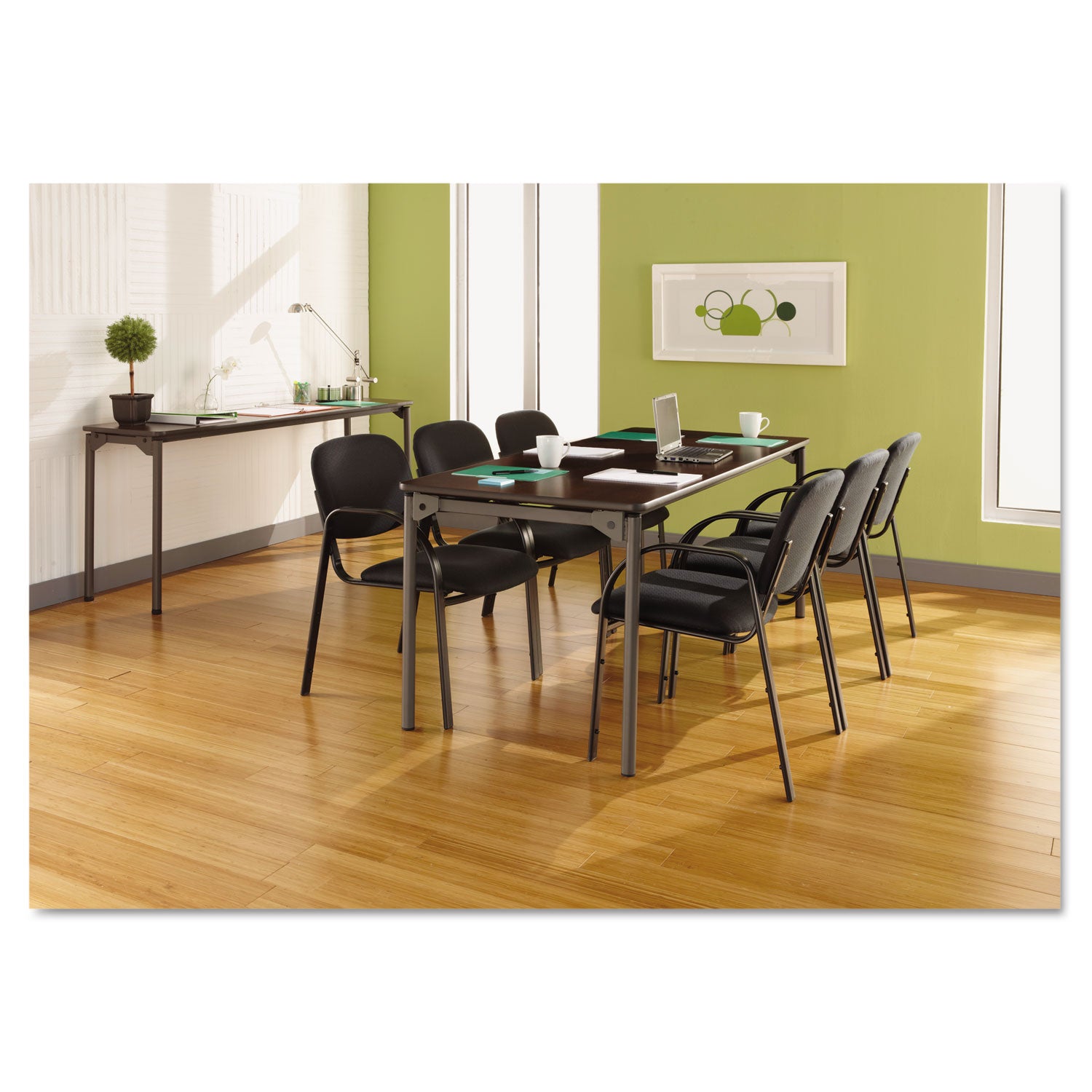 Iceberg Maxx Legroom Wood Folding Table, Rectangular, 72" x 30" x 29.5", Walnut/Charcoal