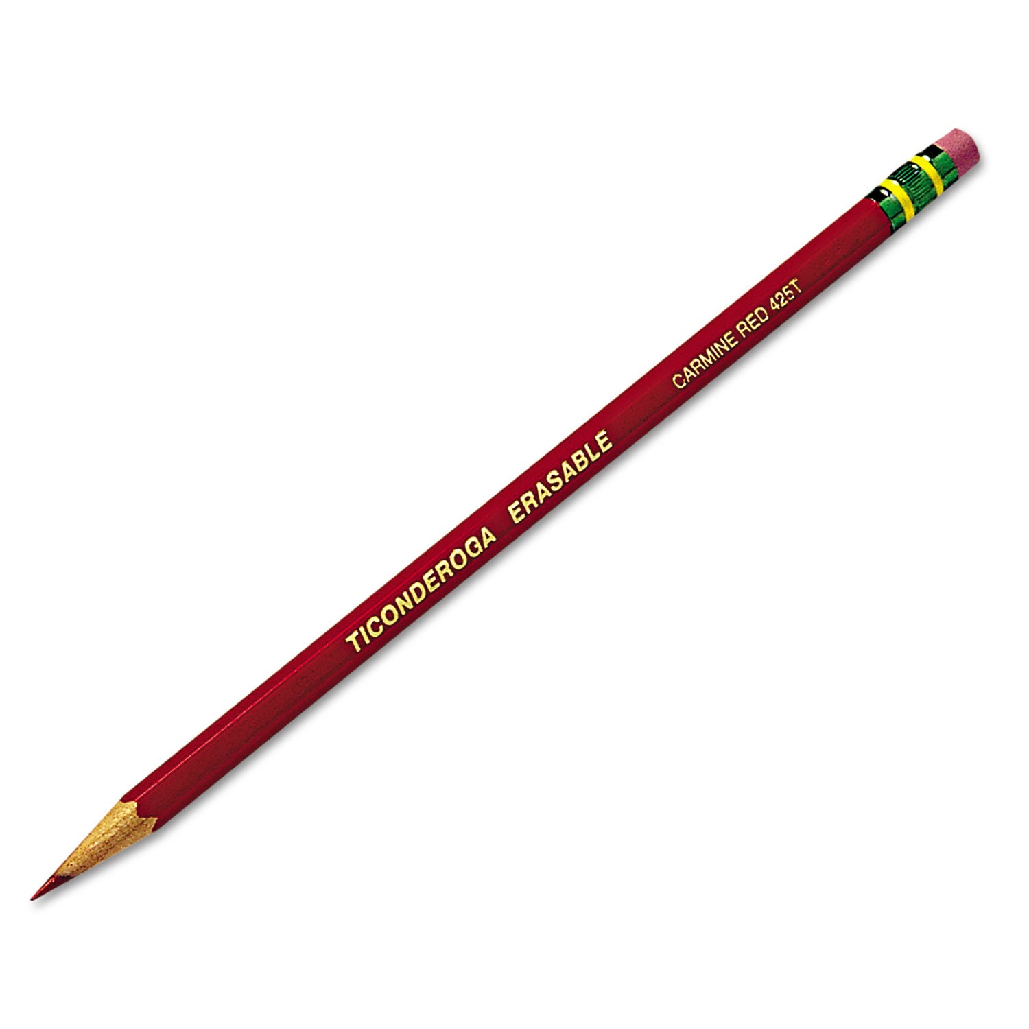 Ticonderoga® Erasable Colored Pencils, 2.6 mm, 2B, Carmine Red Lead, Carmine Red Barrel, Dozen