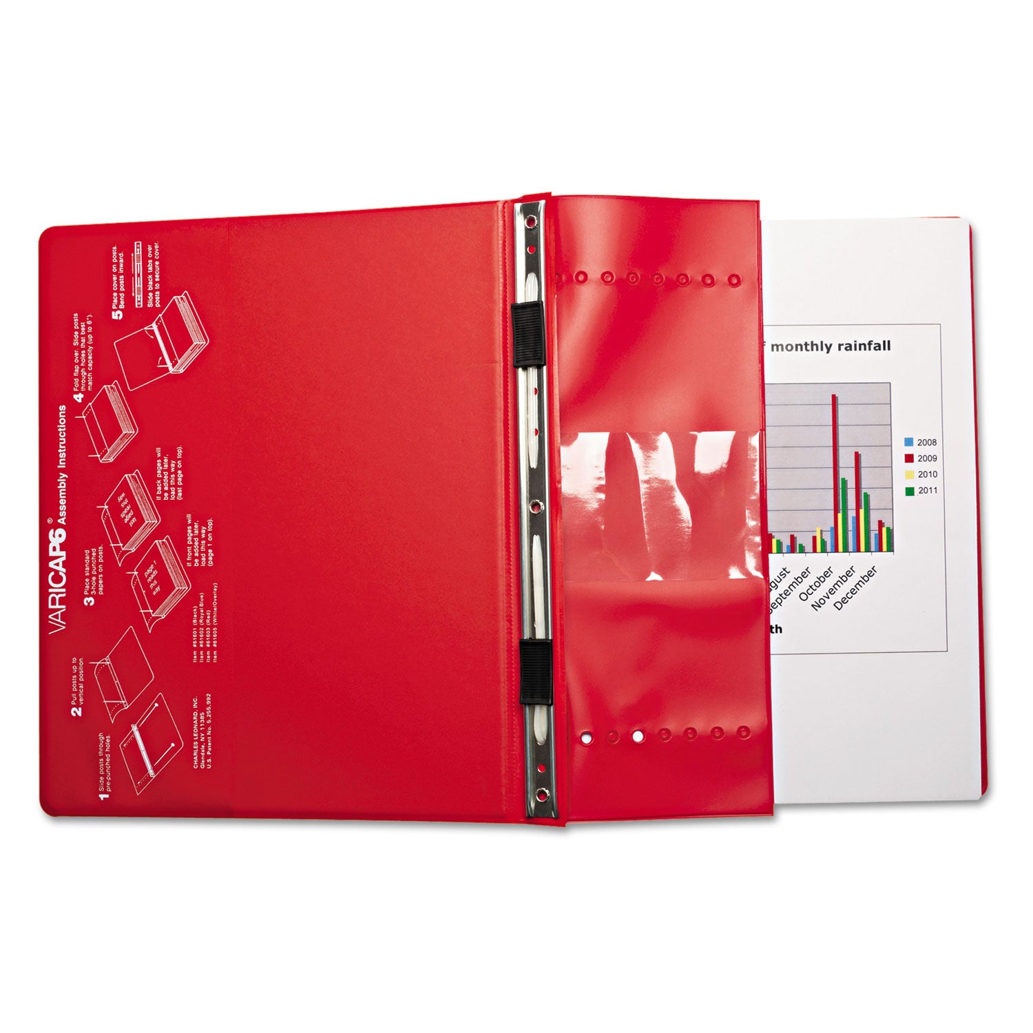 Charles Leonard® VariCap Expandable Binder, 2 Posts, 6" Capacity, 11 x 8.5, Red