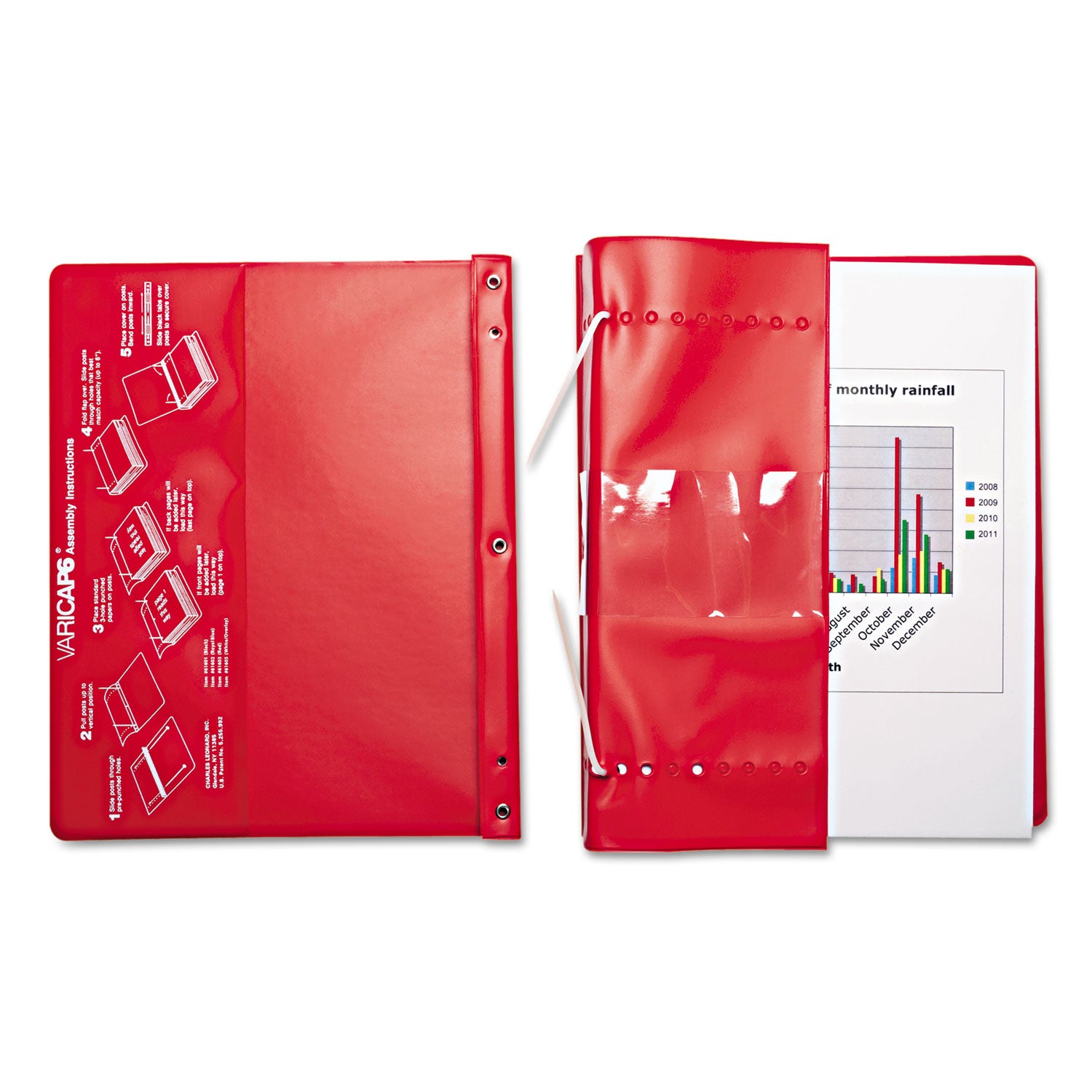 Charles Leonard® VariCap Expandable Binder, 2 Posts, 6" Capacity, 11 x 8.5, Red