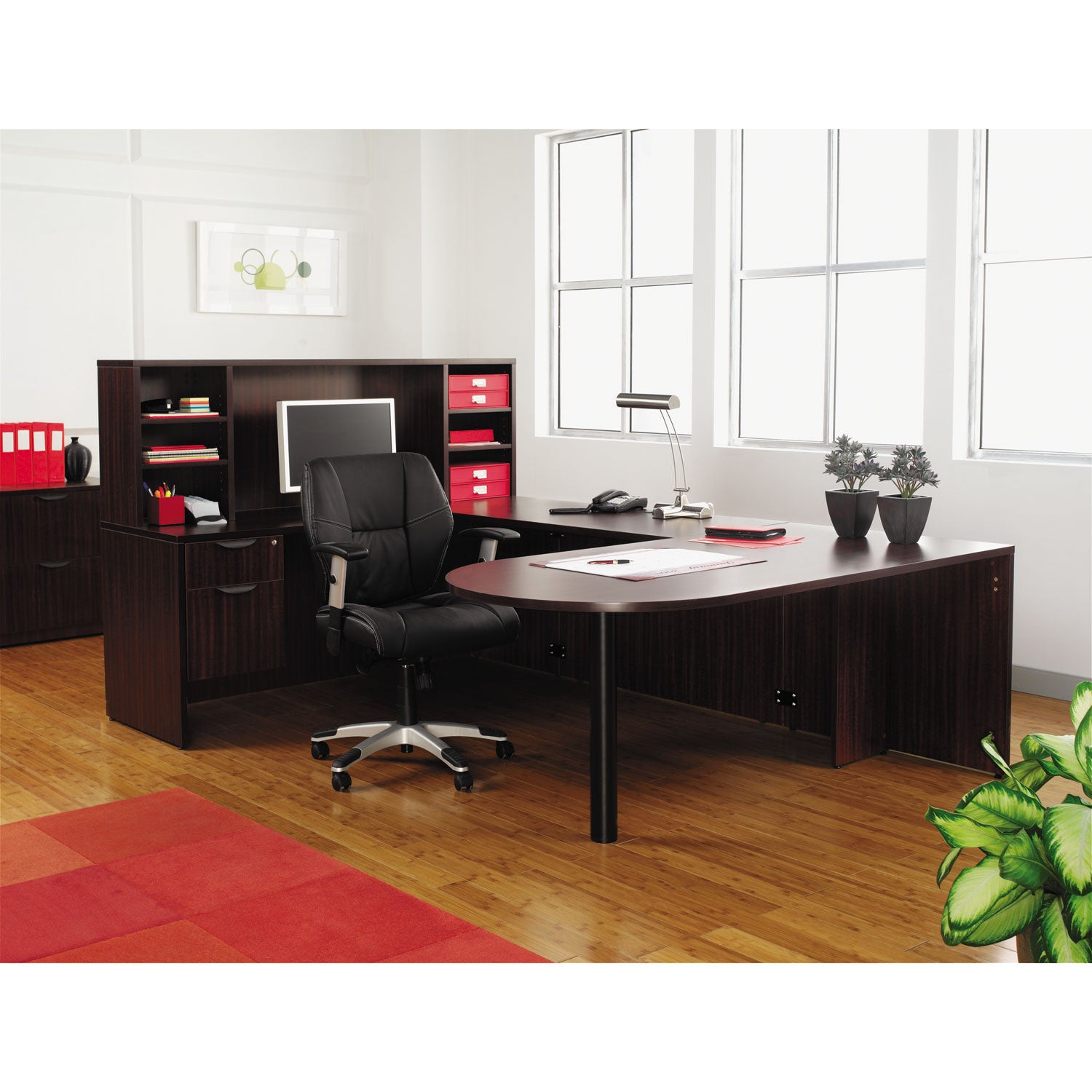 Alera® Alera Valencia Series D-Top Desk, 71" x 35.5" x 29.63", Mahogany