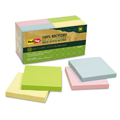 100% Recycled Self-Stick Notes, 3" x 3", Assorted Pastel Colors, 100 Sheets/Pad, 12 Pads/Pack Flipcost Flipcost