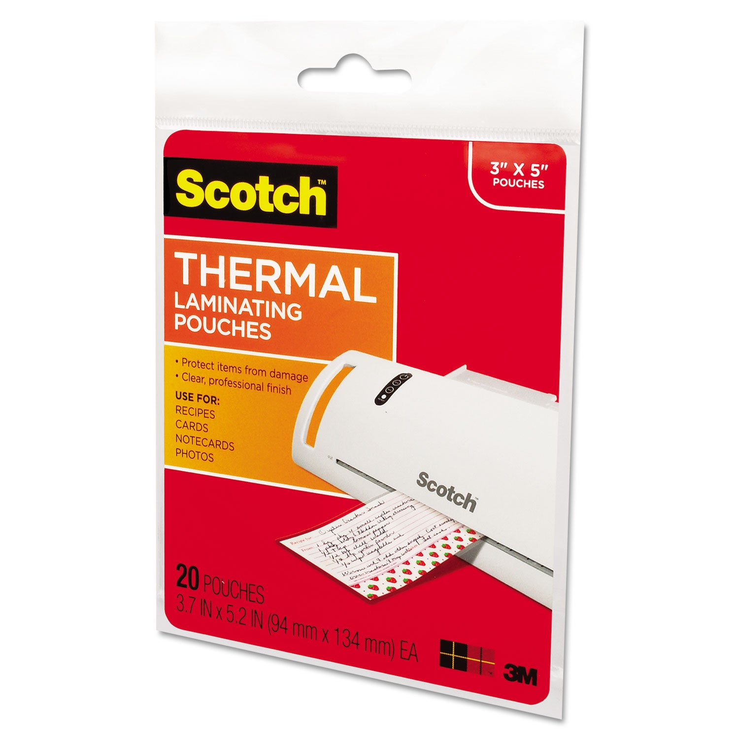 Scotch™ Laminating Pouches, 5 mil, 5.38" x 3.75", Gloss Clear, 20/Pack