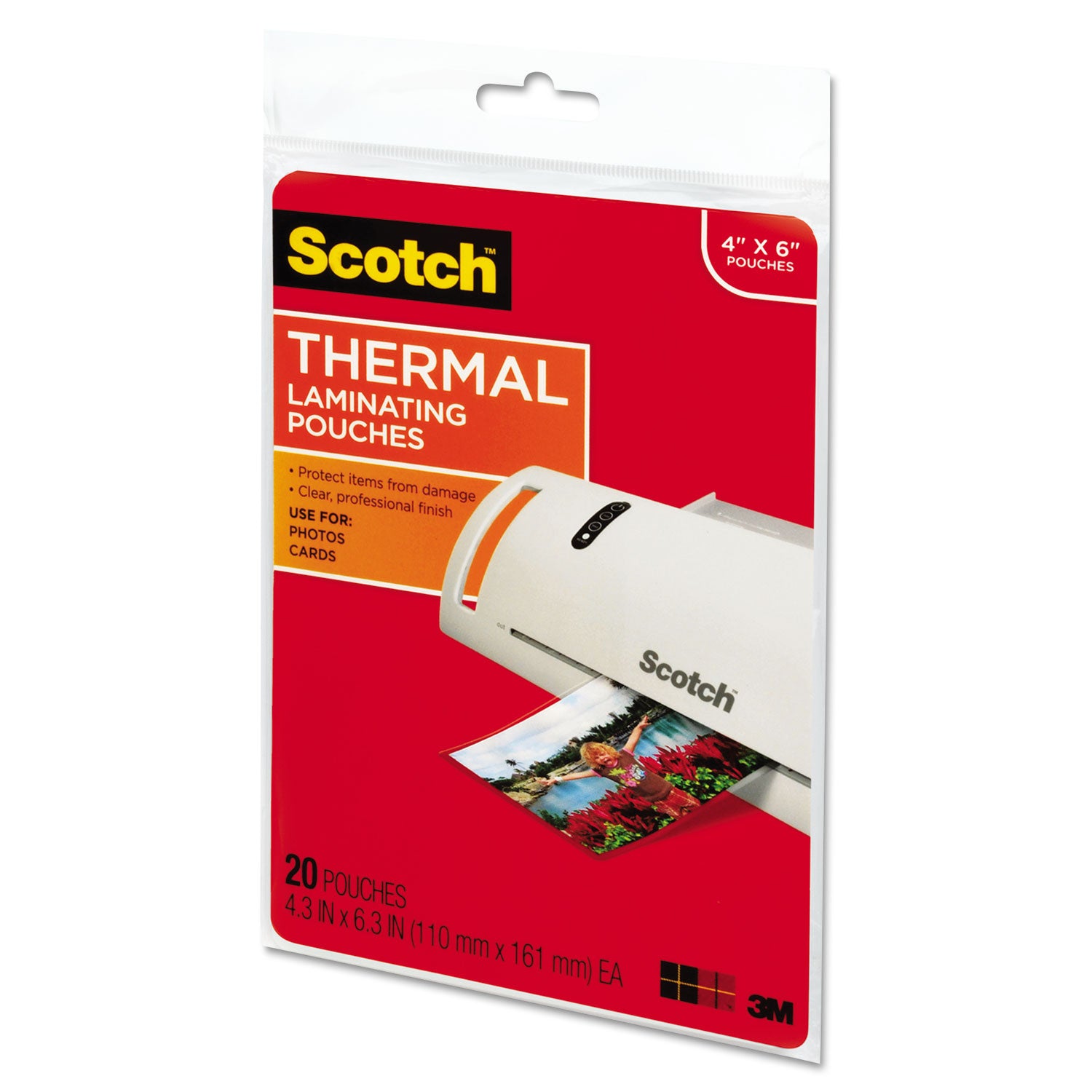 Scotch™ Laminating Pouches, 5 mil, 4.33" x 6.33", Gloss Clear, 20/Pack